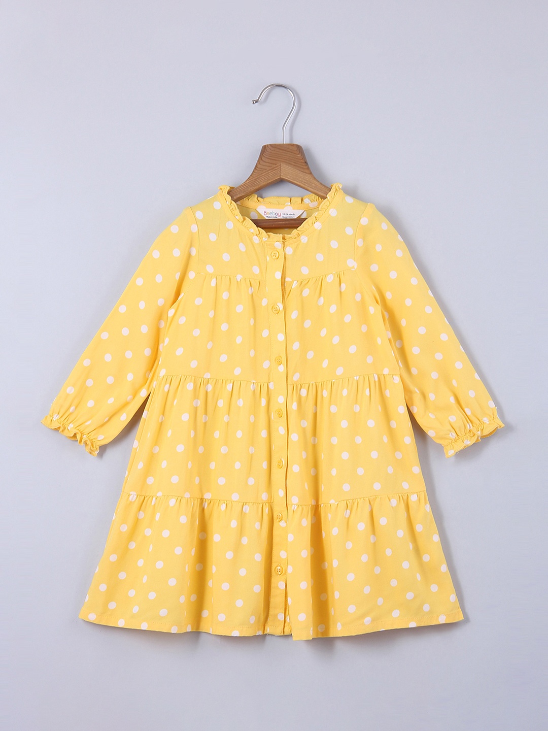 

Beebay Girls Yellow & White Round Neck A-Line Dress