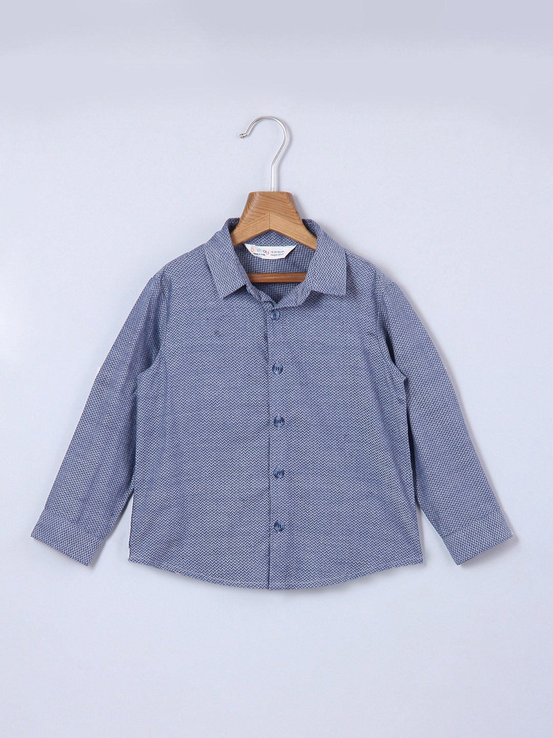 

Beebay Boys Blue Self Pattern Casual Cotton Shirt