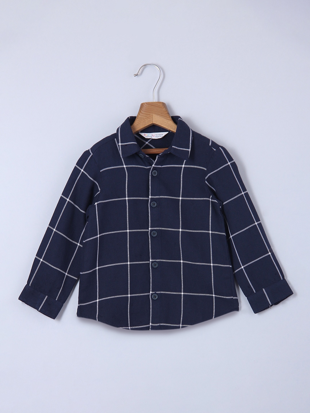 

Beebay Boys Navy Blue Windowpane Checks Checked Casual Shirt