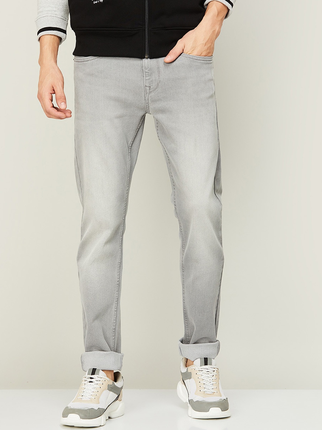 

Fame Forever by Lifestyle Men Grey Cotton Slim Fit Low Distress Heavy Fade Jeans