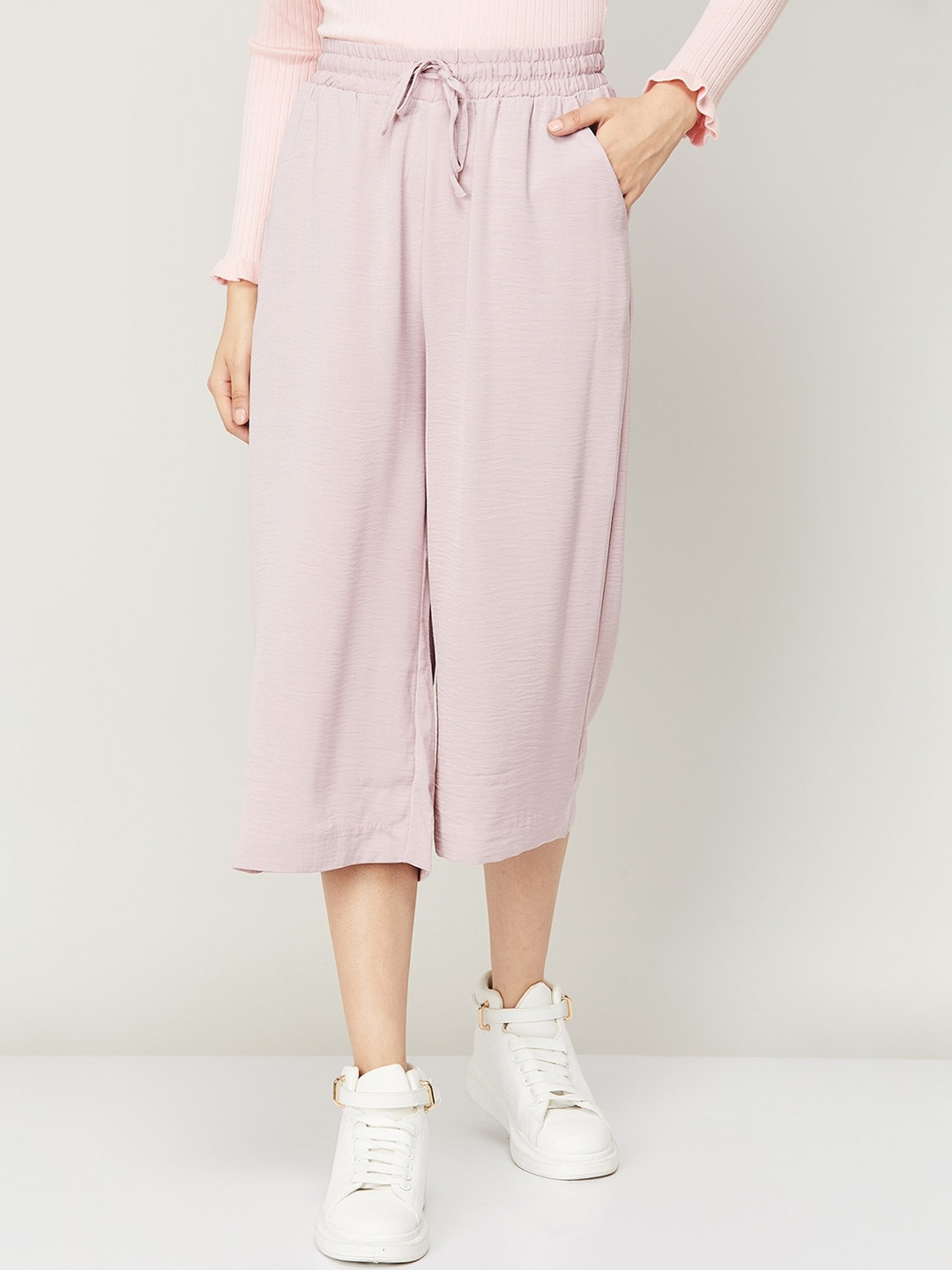 

Ginger by Lifestyle Women Pink Pleated Culottes Trousers