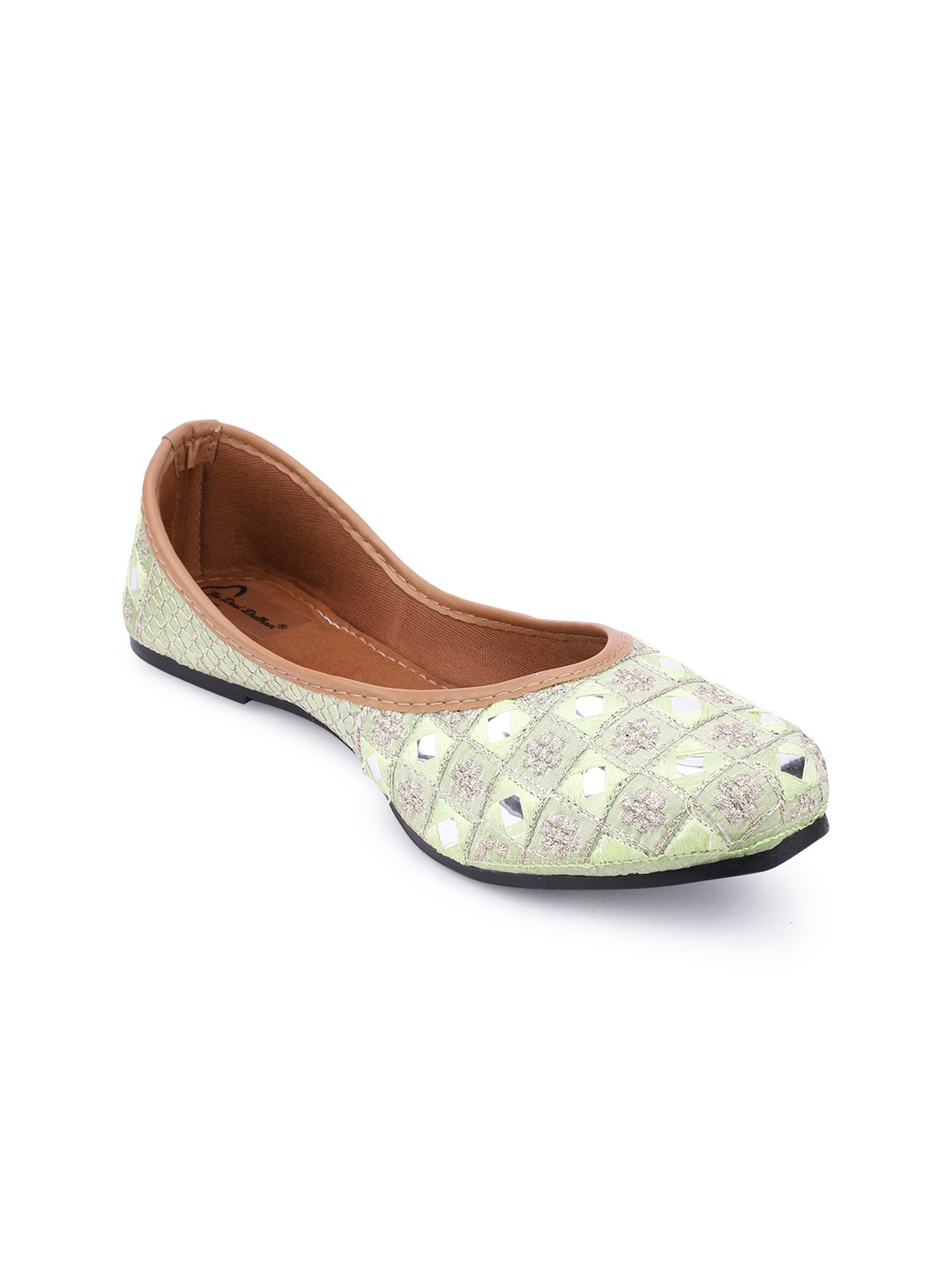 

The Desi Dulhan Women Lime Green Printed Ethnic Mojaris Flats