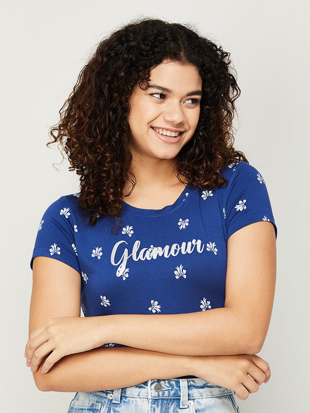 

Fame Forever by Lifestyle Navy Blue Printed Pure Cotton Tops