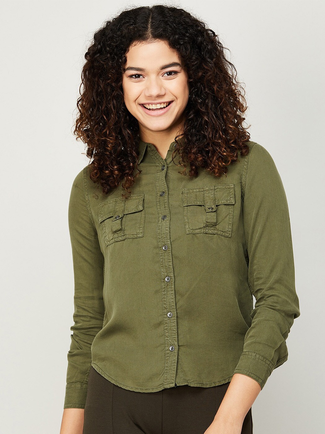 

Fame Forever by Lifestyle Women Olive Green Shirt Style Top