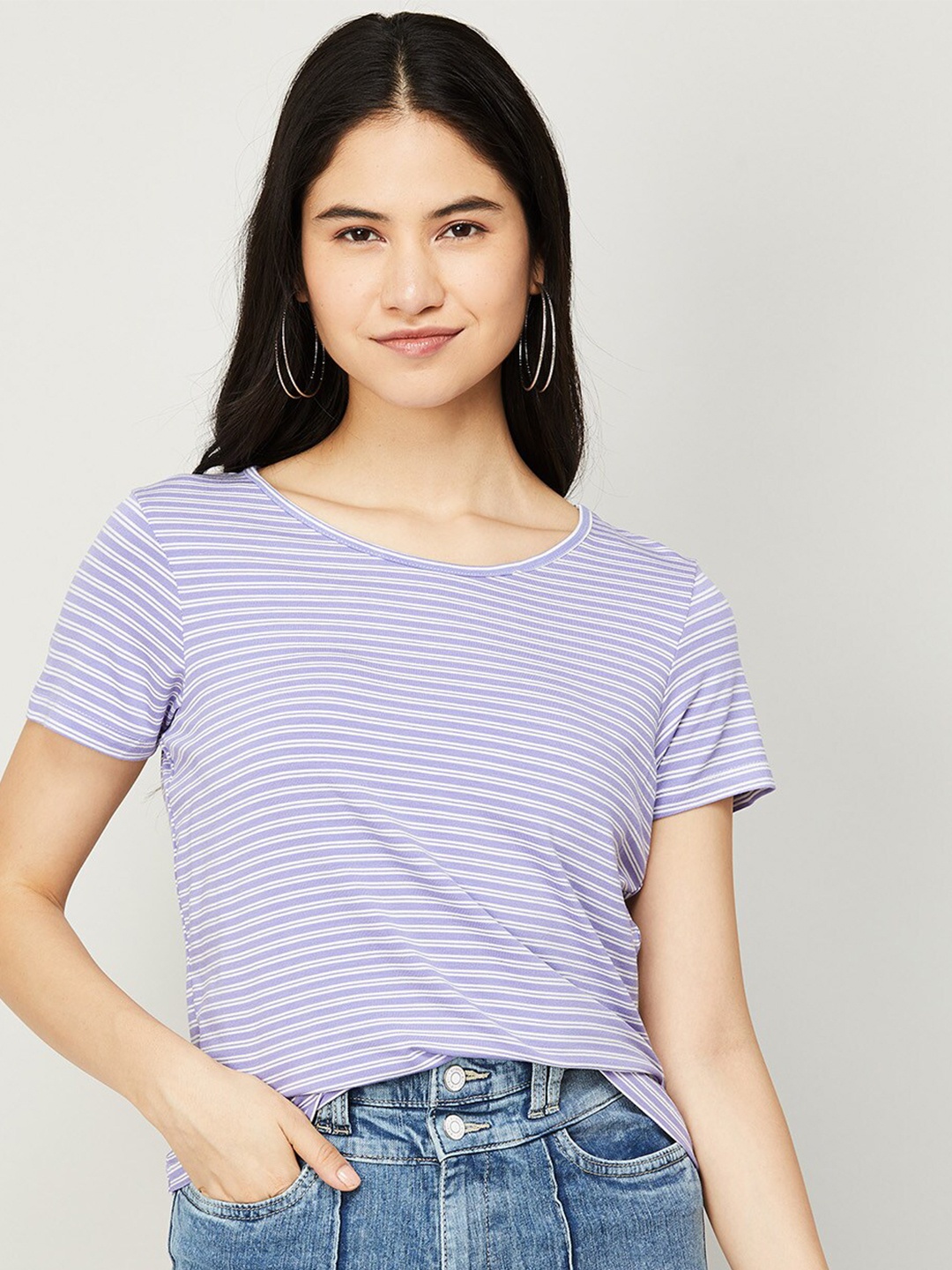 

Fame Forever by Lifestyle Women Purple & White Striped Top