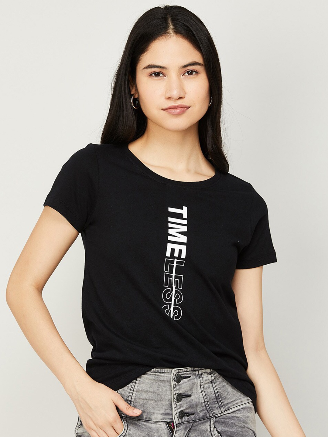 

Fame Forever by Lifestyle Women Black Typography Printed Cotton T-shirt