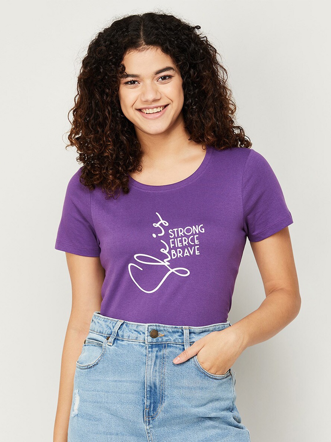 

Fame Forever by Lifestyle Purple Printed Pure Cotton Top