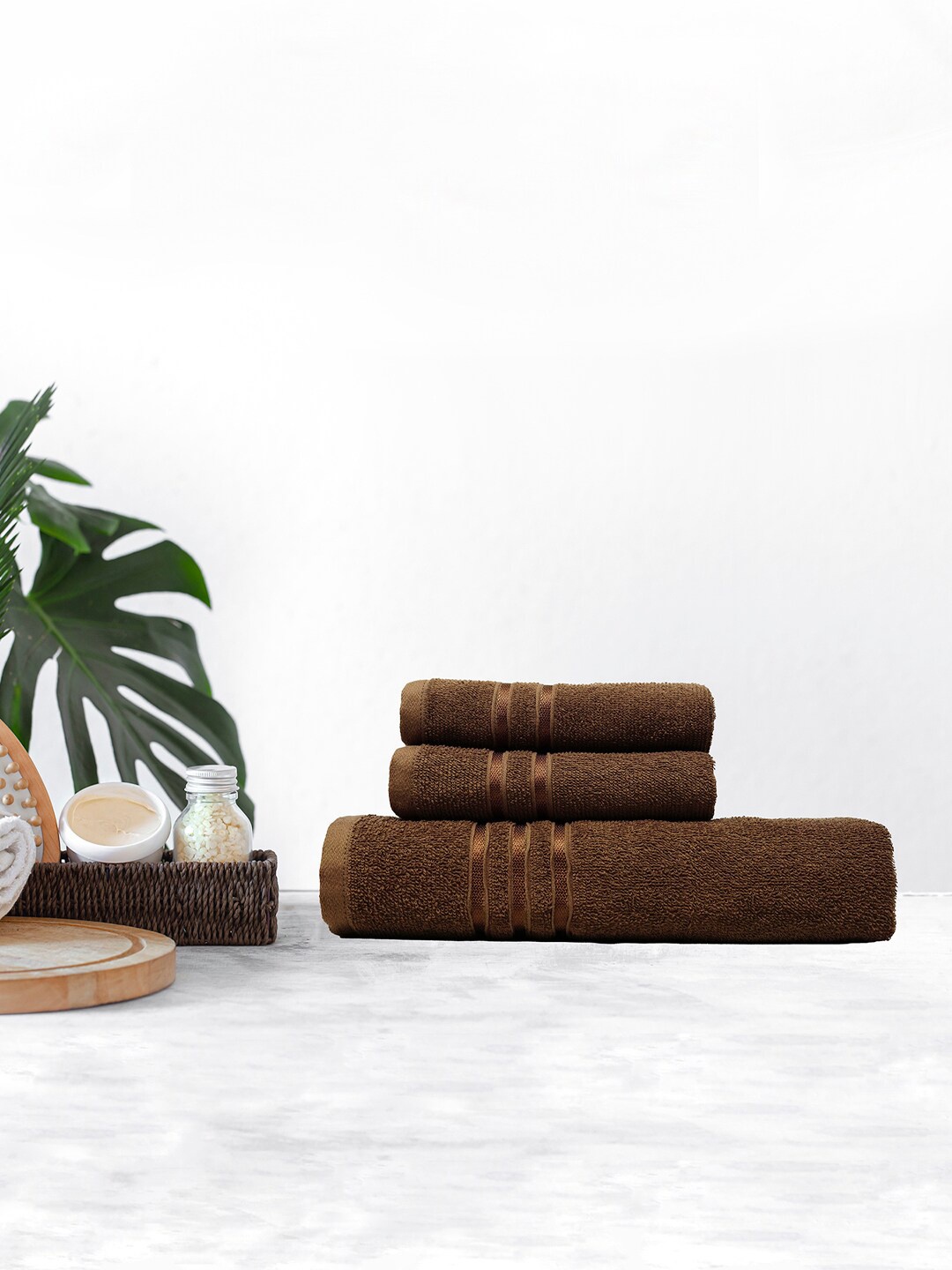 

MYTRIDENT Set of 3 Brown Solid Pure Cotton 380 GSM Towel Set
