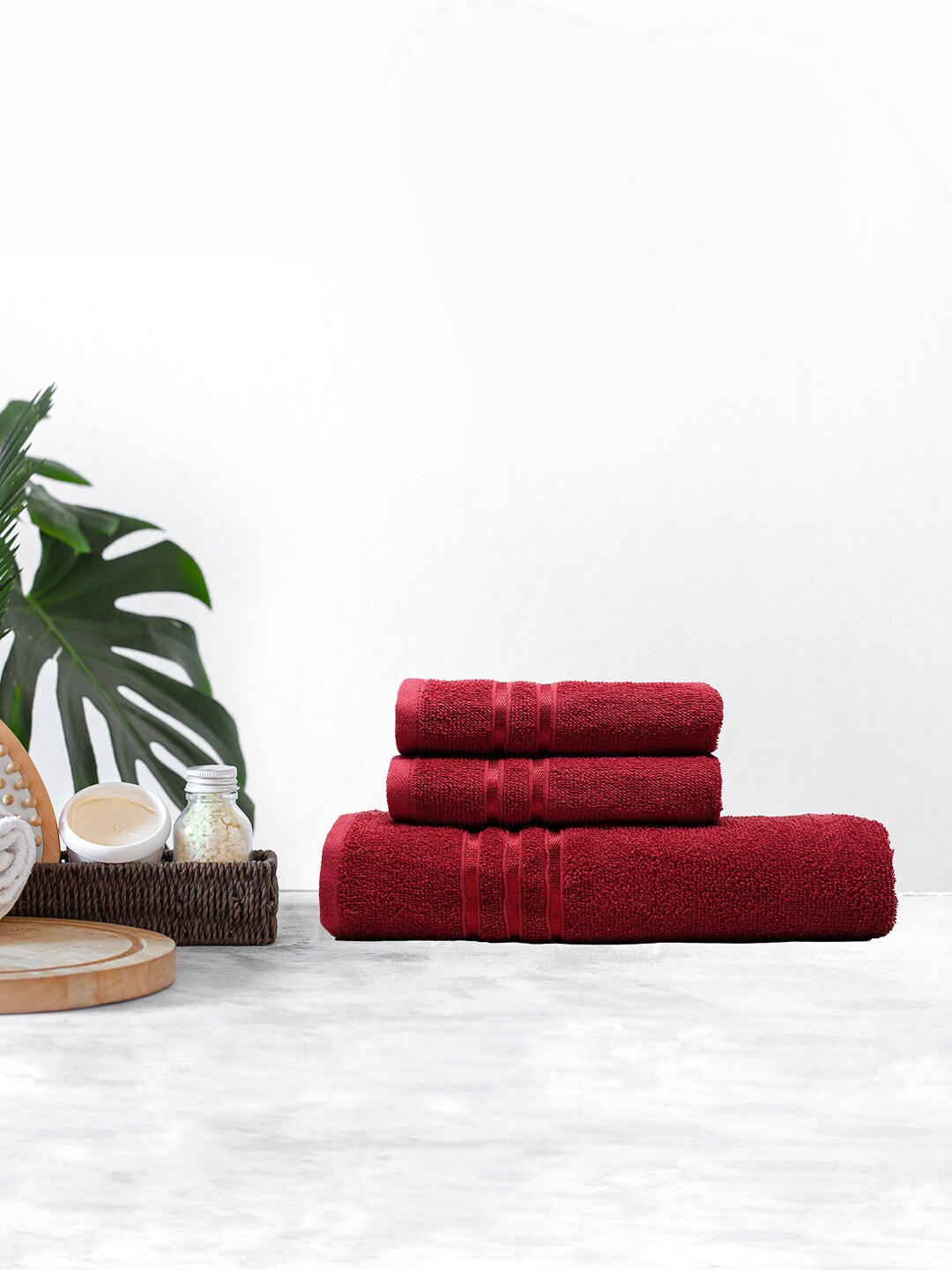 

Trident Set of 3 Red Solid 380 GSM Pure Cotton Bath & Hand Towels