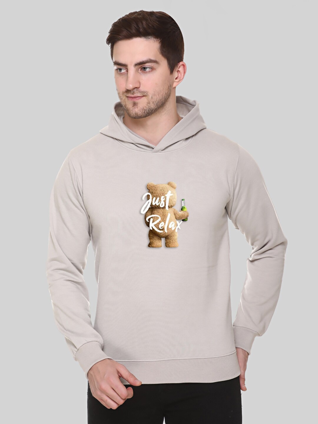 

Obaan Men Grey Printed Hooded Sweatshirt