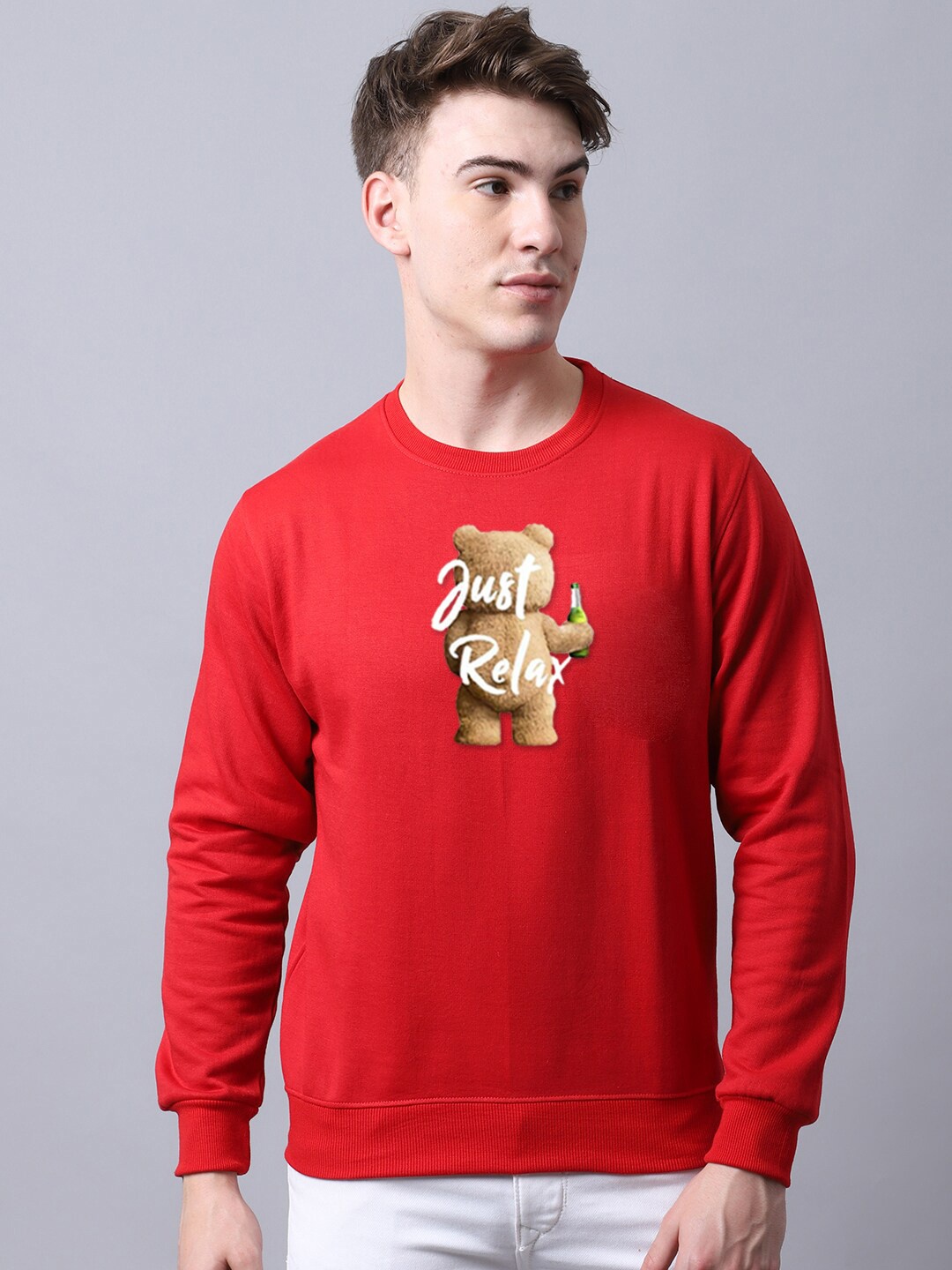 

Obaan Men Red Printed Round Neck Pullover Sweatshirt