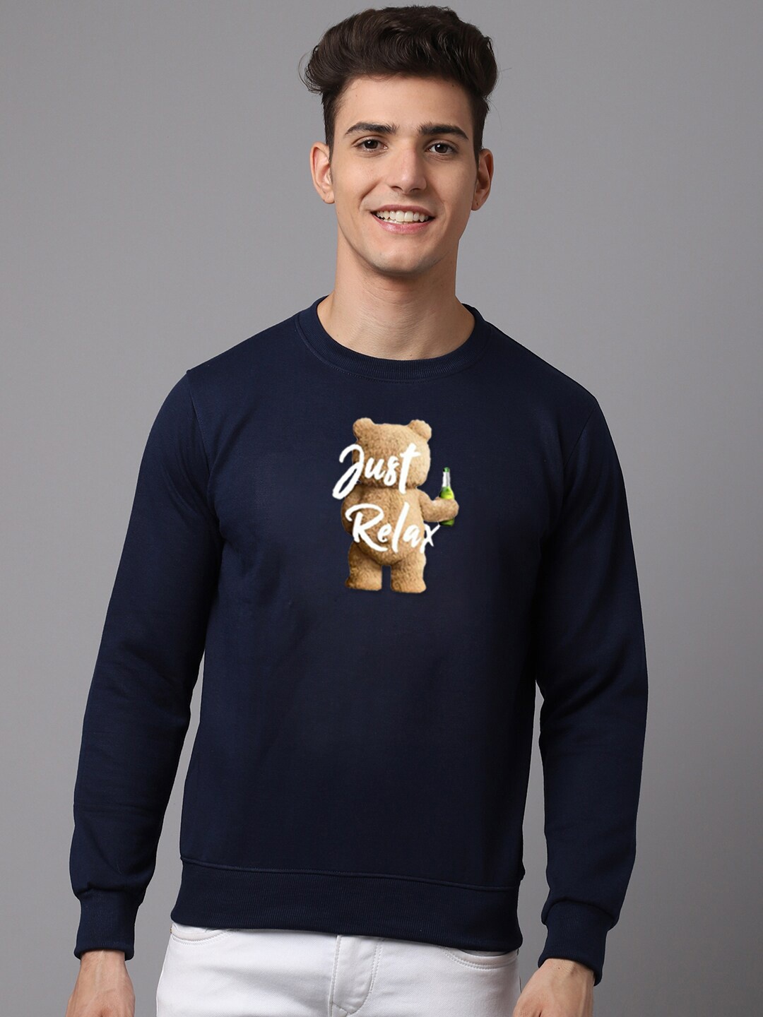 

Obaan Men Navy Blue Printed Sweatshirt