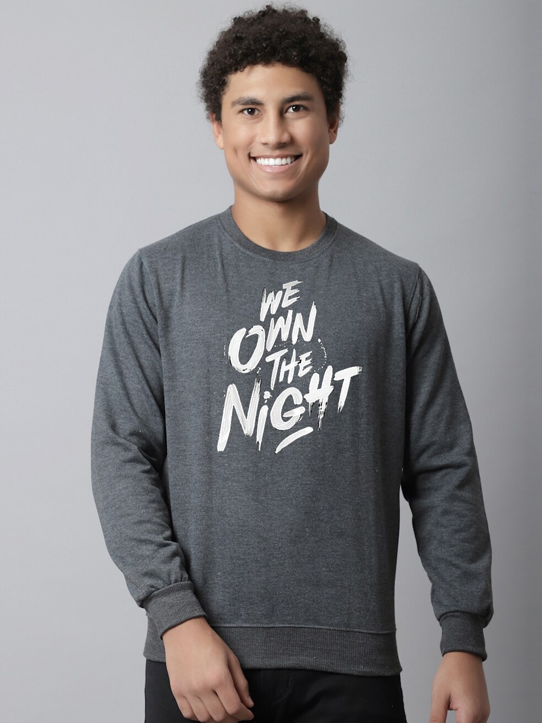 

Obaan Men Grey Printed Round Neck Pullover Sweatshirt