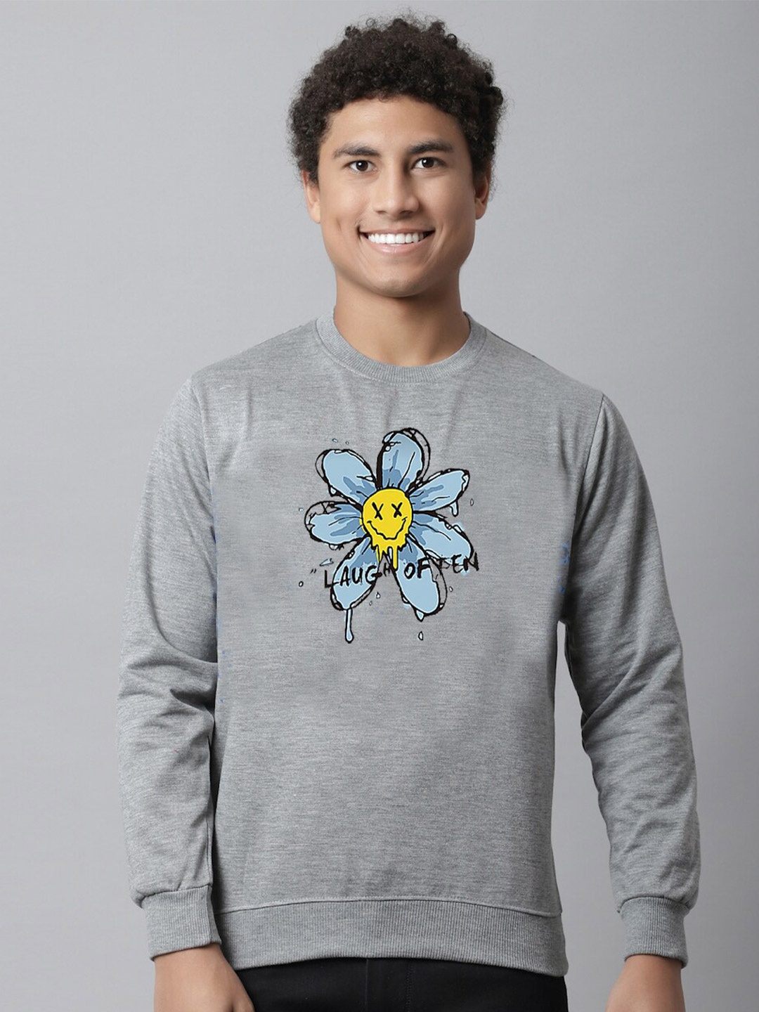 

Obaan Men Grey Printed Pullover Sweatshirt