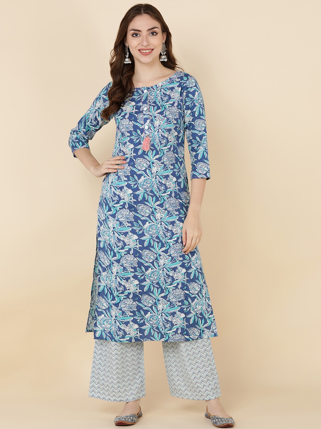 

HERE&NOW Women Blue Floral Printed Kurta with Trouser