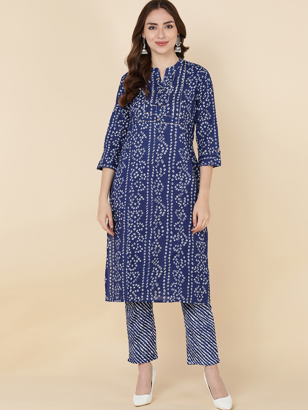 

HERE&NOW Women Blue Bandhani Printed Pure Cotton Kurta with Trouser