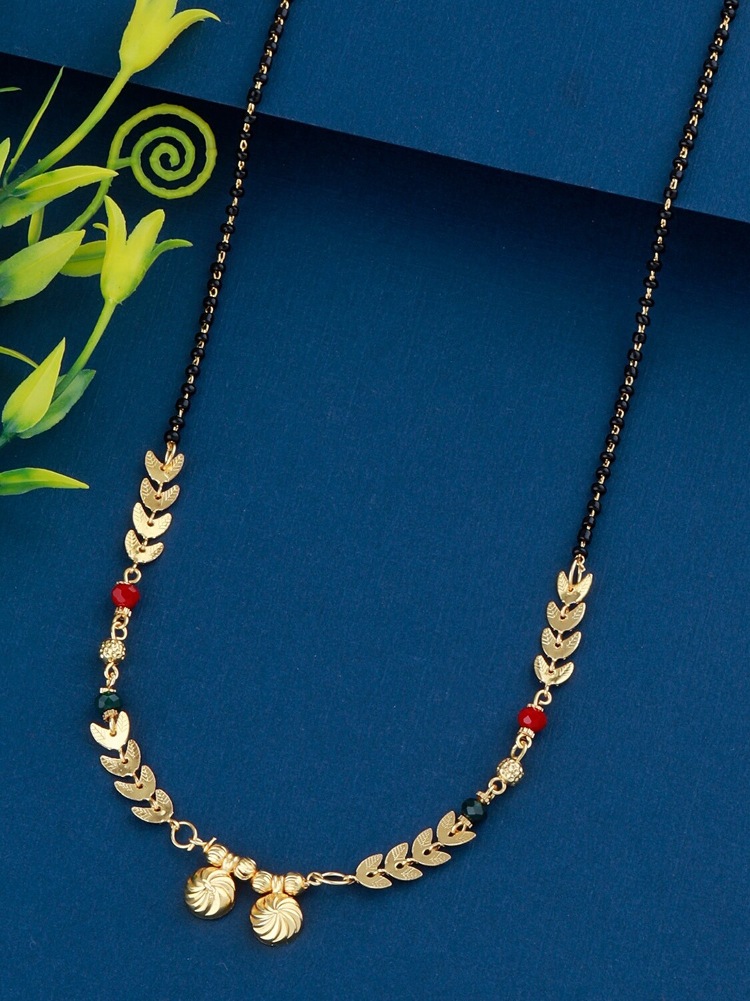 

Silver Shine Gold-Plated & Black Beaded Mangalsutra