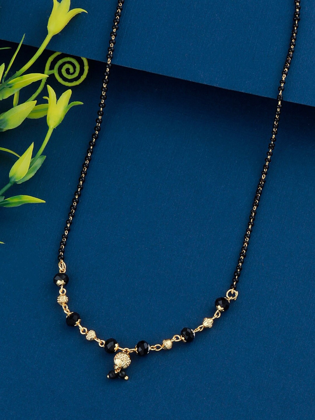 

Silver Shine Gold-Plated Black Beaded Mangalsutra