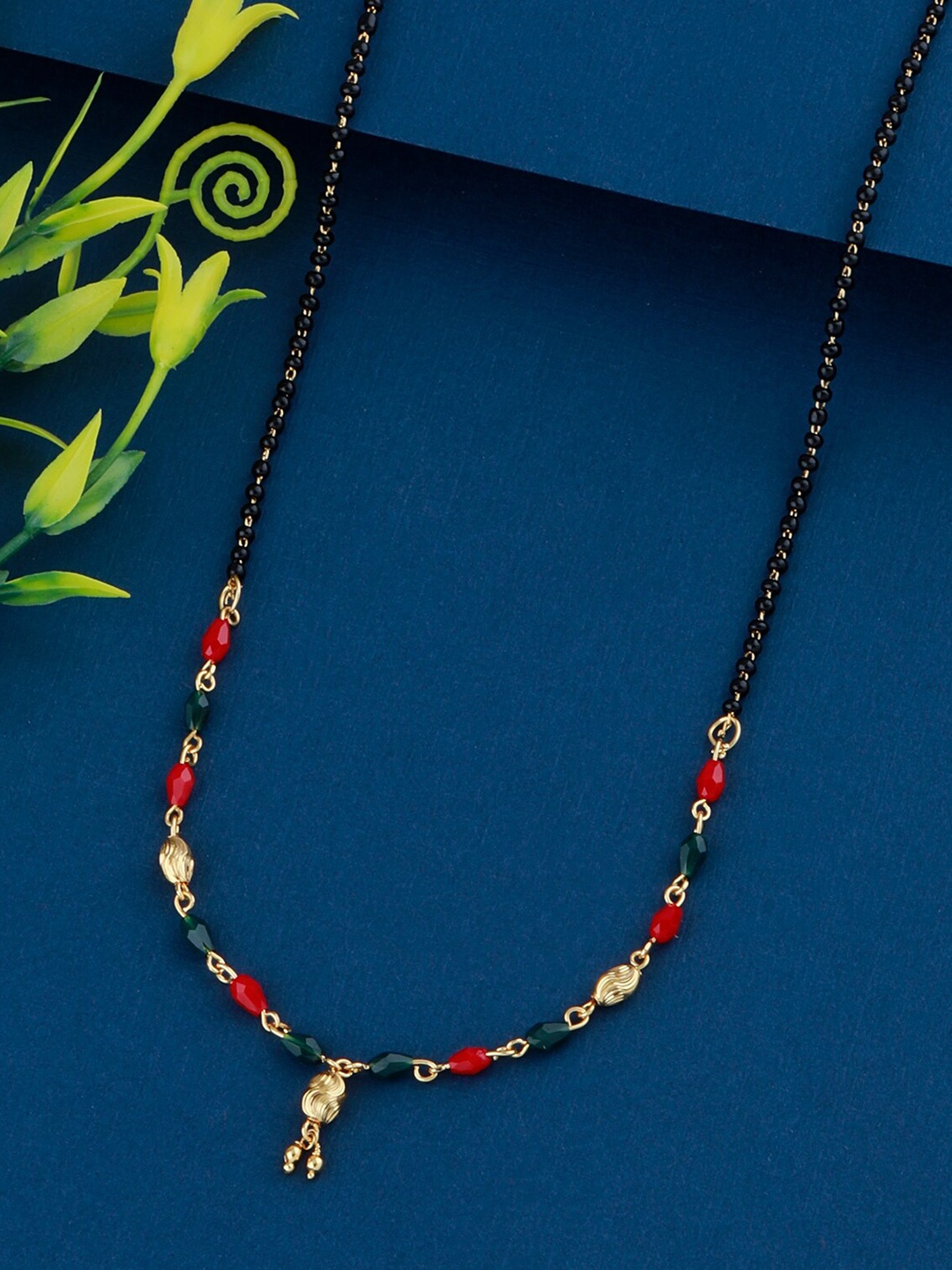

Silver Shine Gold-Plated Red & Green Beaded Mangalsutra
