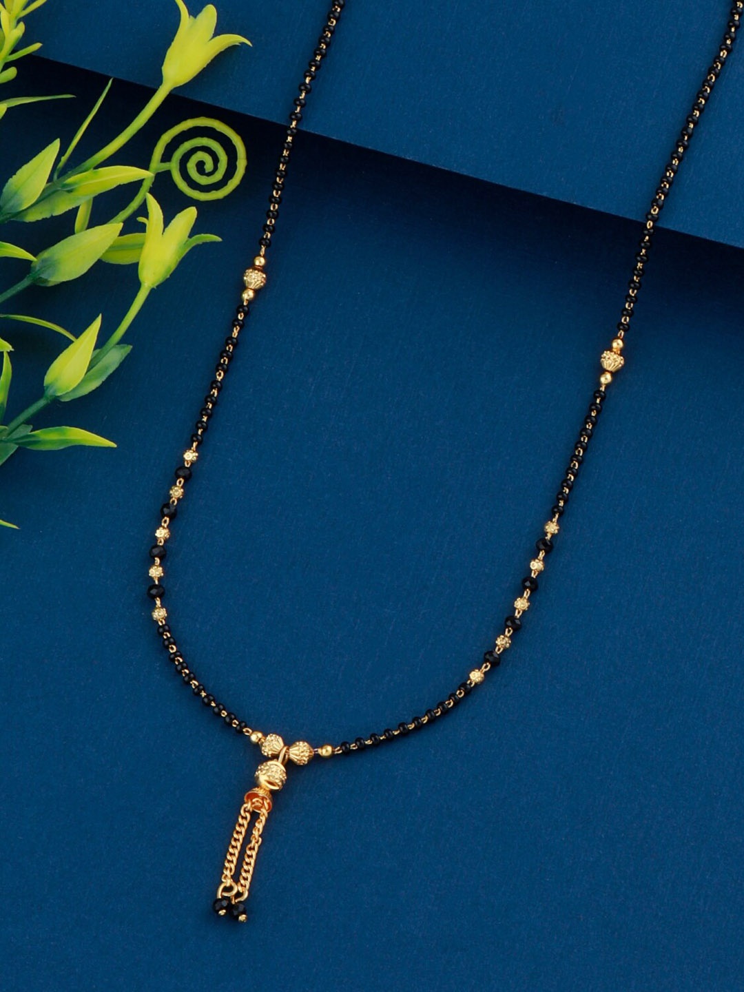 

Silver Shine Gold-Plated Black Beaded Mangalsutra
