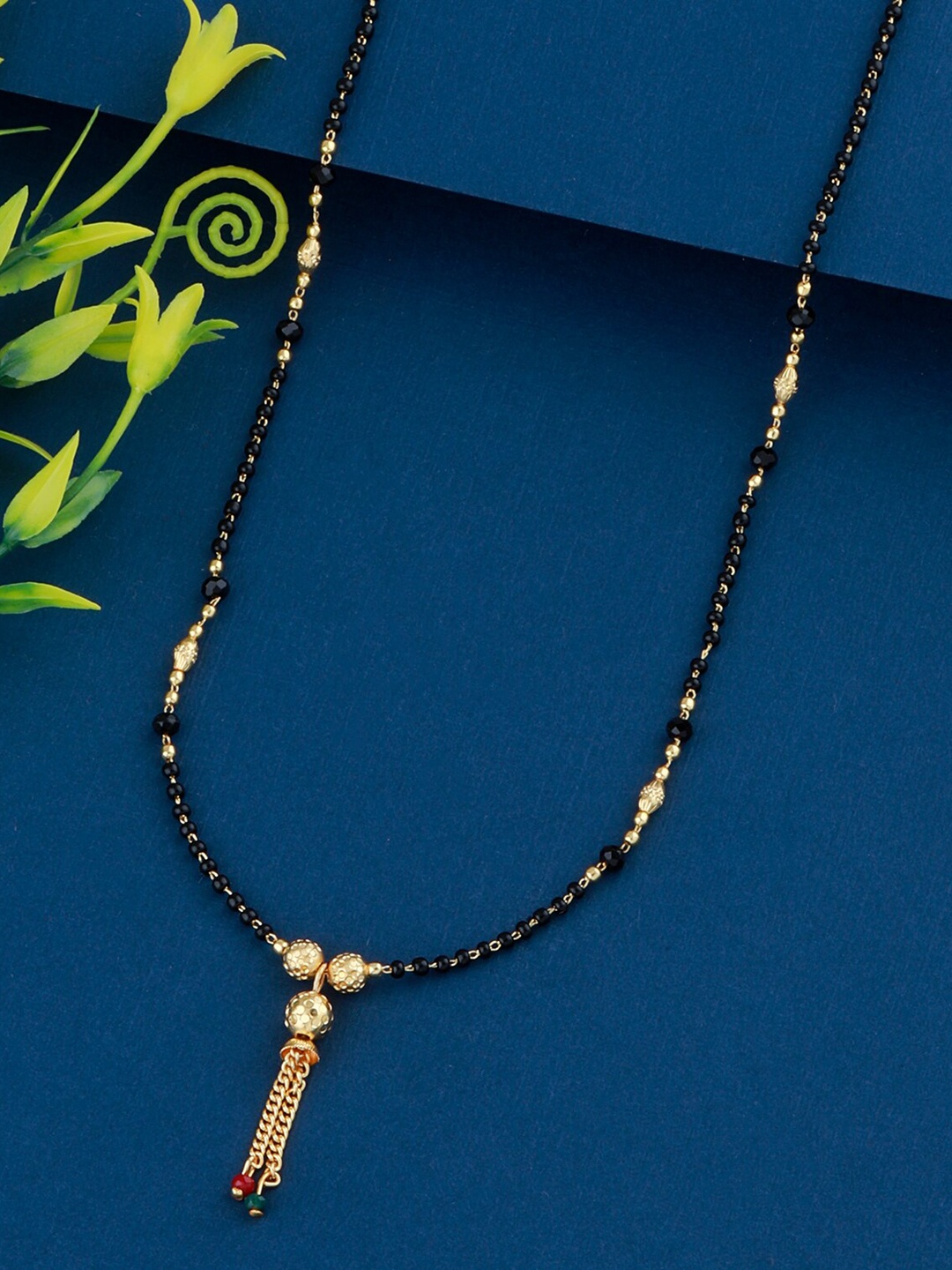 

Silver Shine Gold-Plated & Black Beaded Mangalsutra
