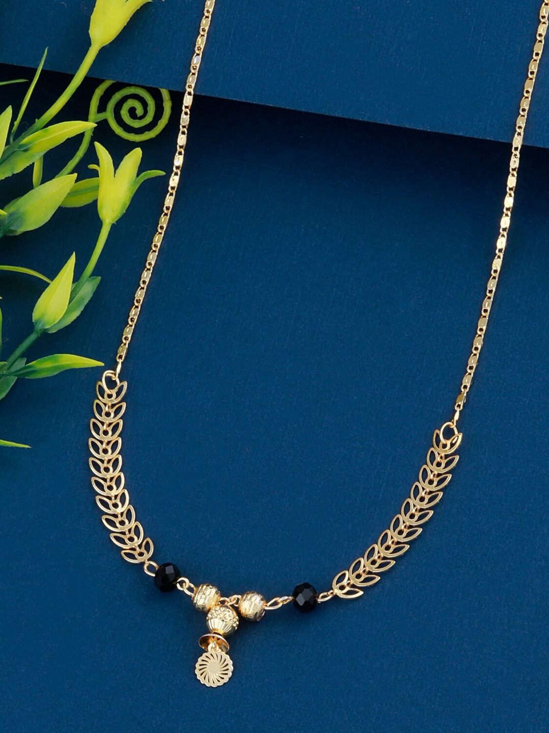 

Silver Shine Gold-Plated & Black Beaded & Stones-Studded Mangalsutra