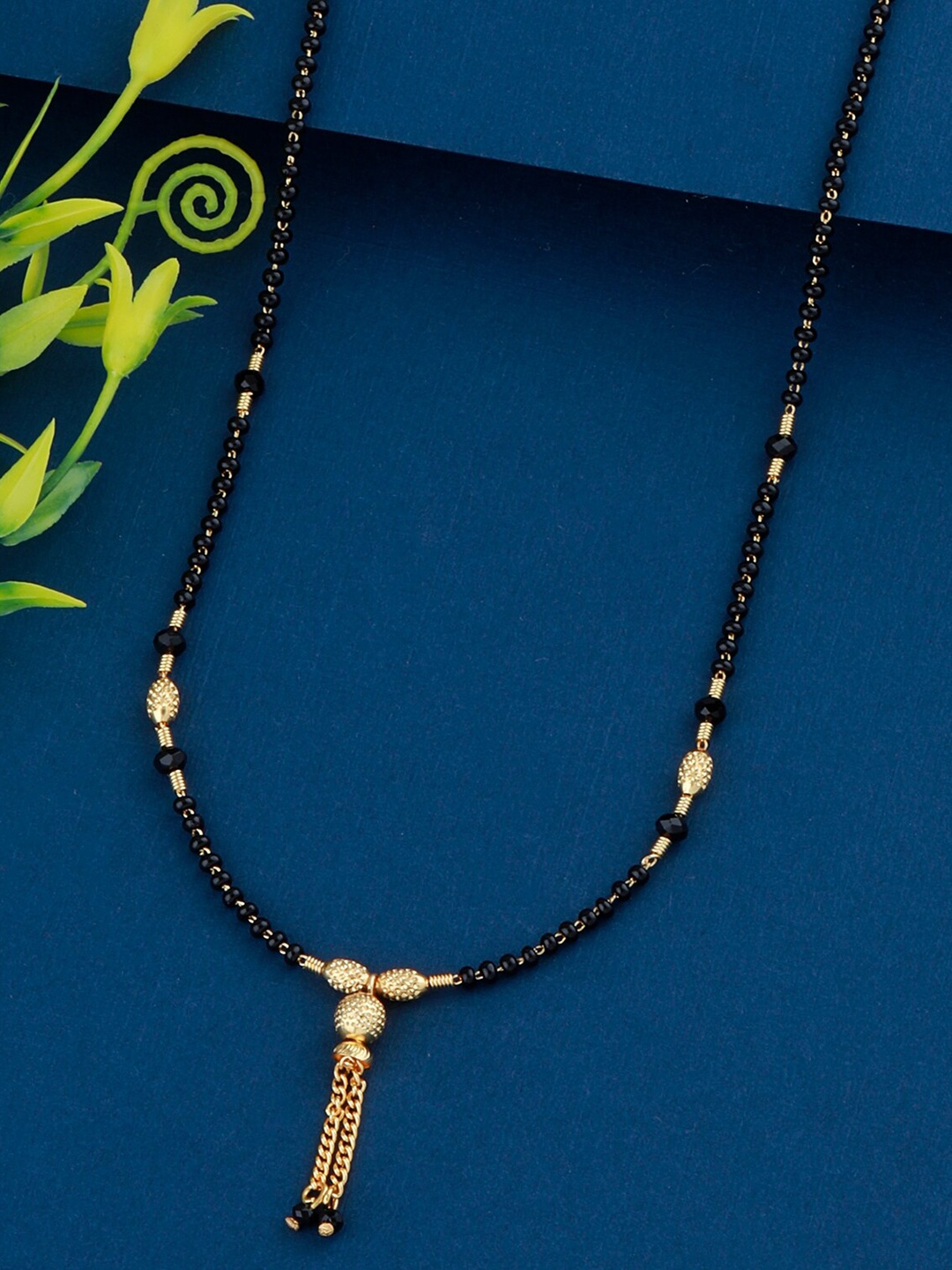 

Silver Shine Gold-Plated & Black Beaded Mangalsutra