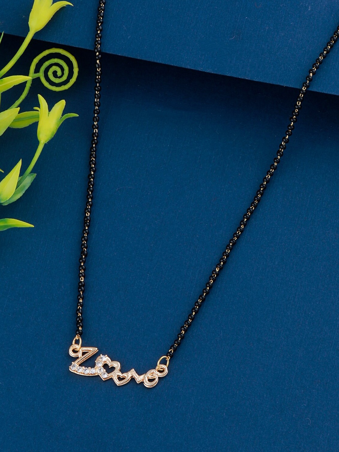

Silver Shine Gold-Plated Black Beaded Mangalsutra