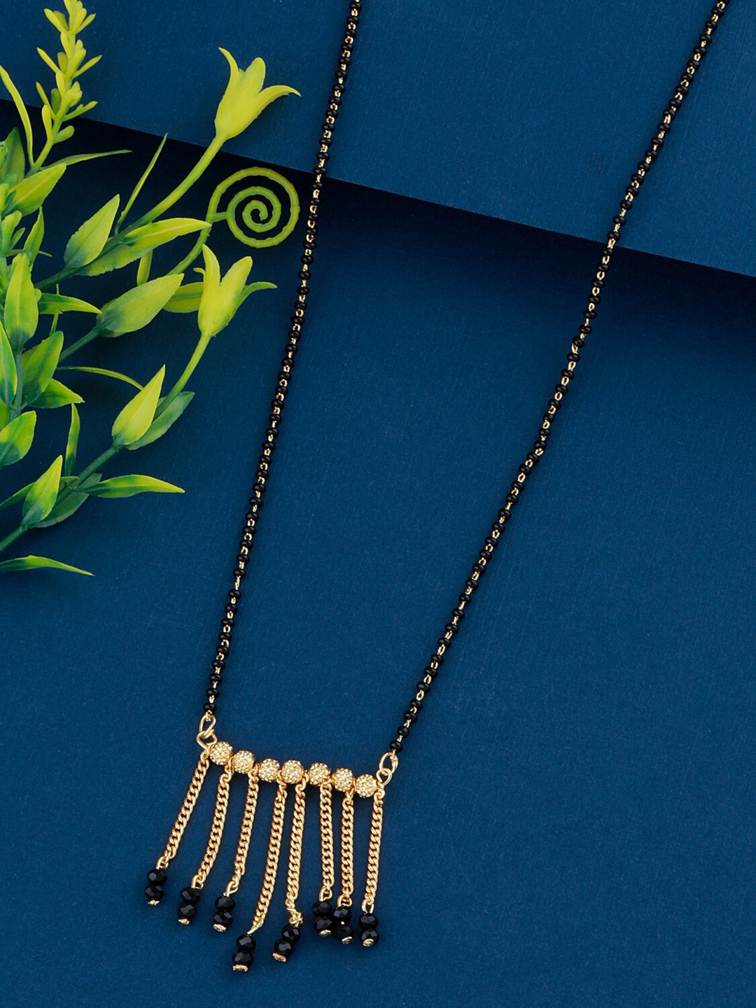 

Silver Shine Gold-Plated & Black Beaded Mangalsutra