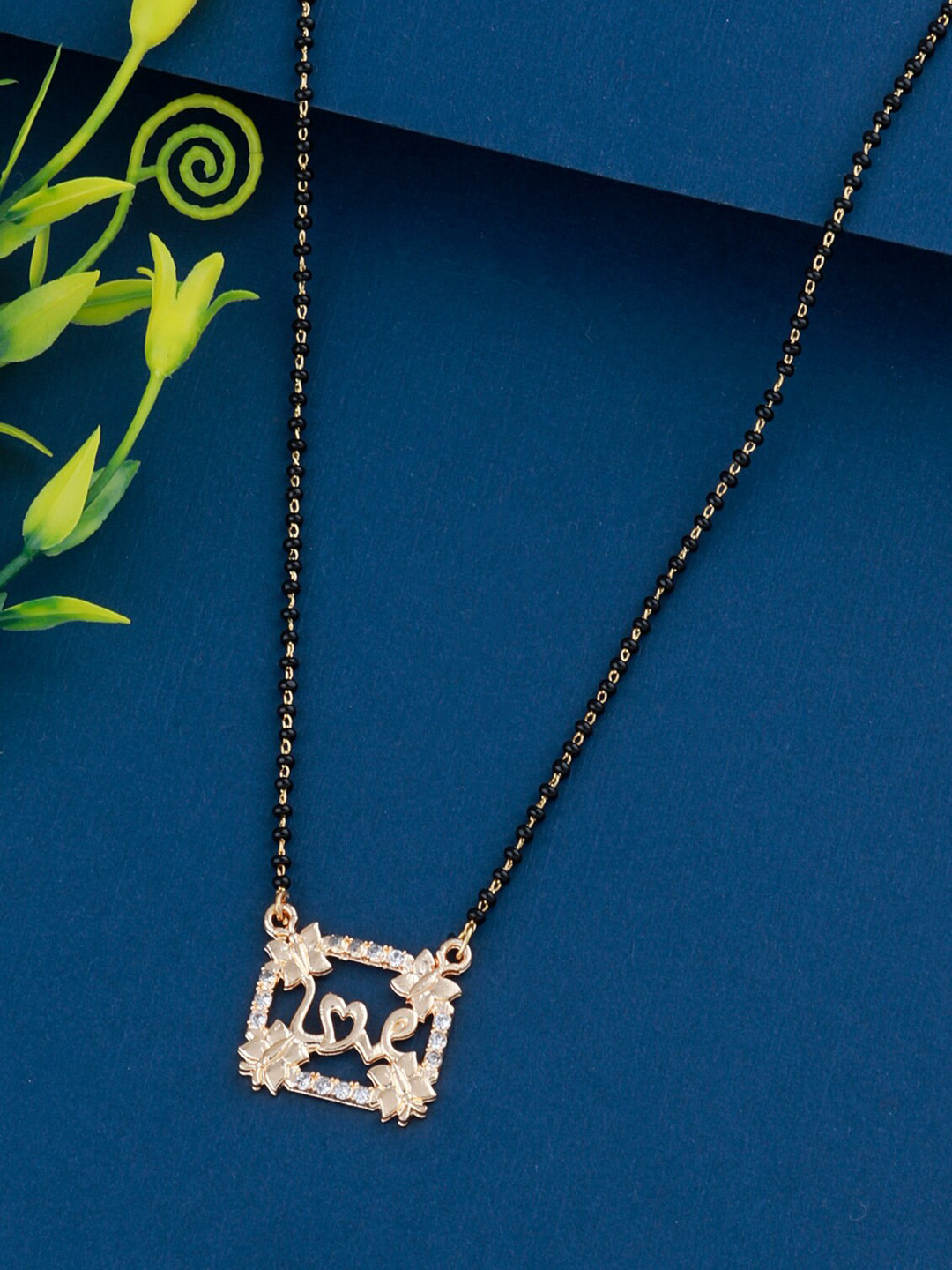 

Silver Shine Gold-Plated Black Beaded Mangalsutra