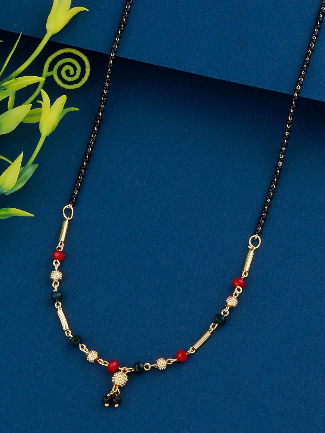 

Silver Shine Gold-Plated Black Beaded Mangalsutra