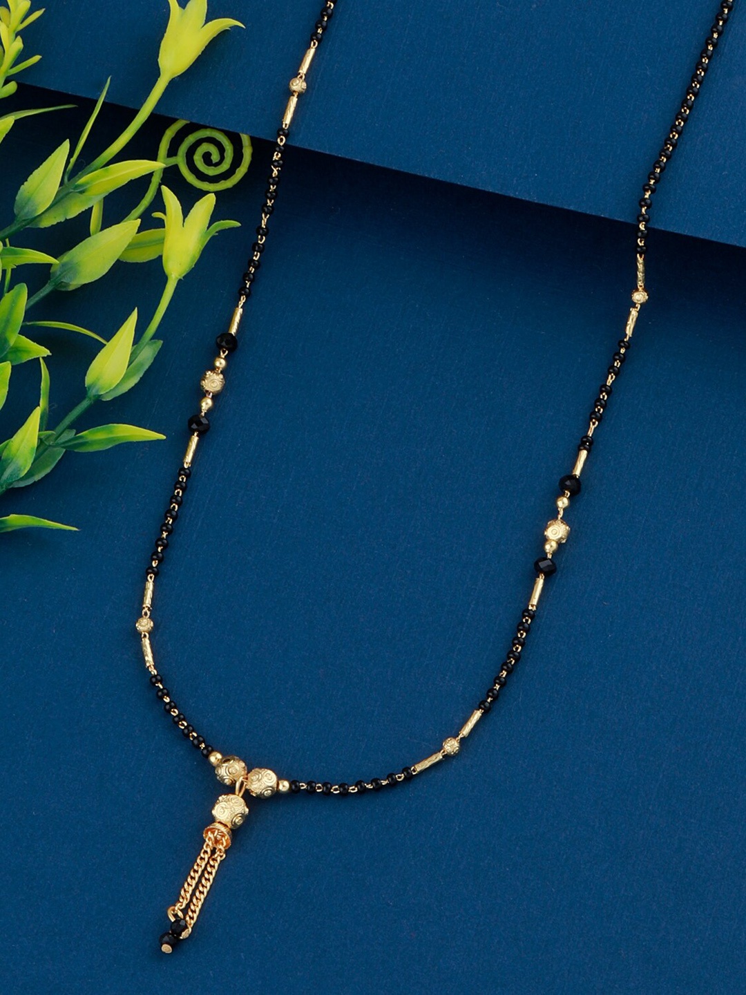 

Silver Shine Gold-Plated & Black Beaded Mangalsutra