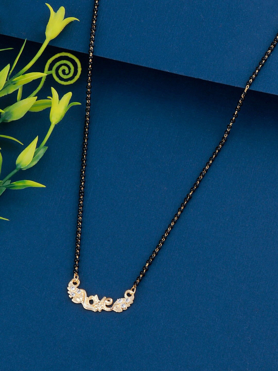 

Silver Shine Gold-Plated & Black Beaded & Stones-Studded Mangalsutra