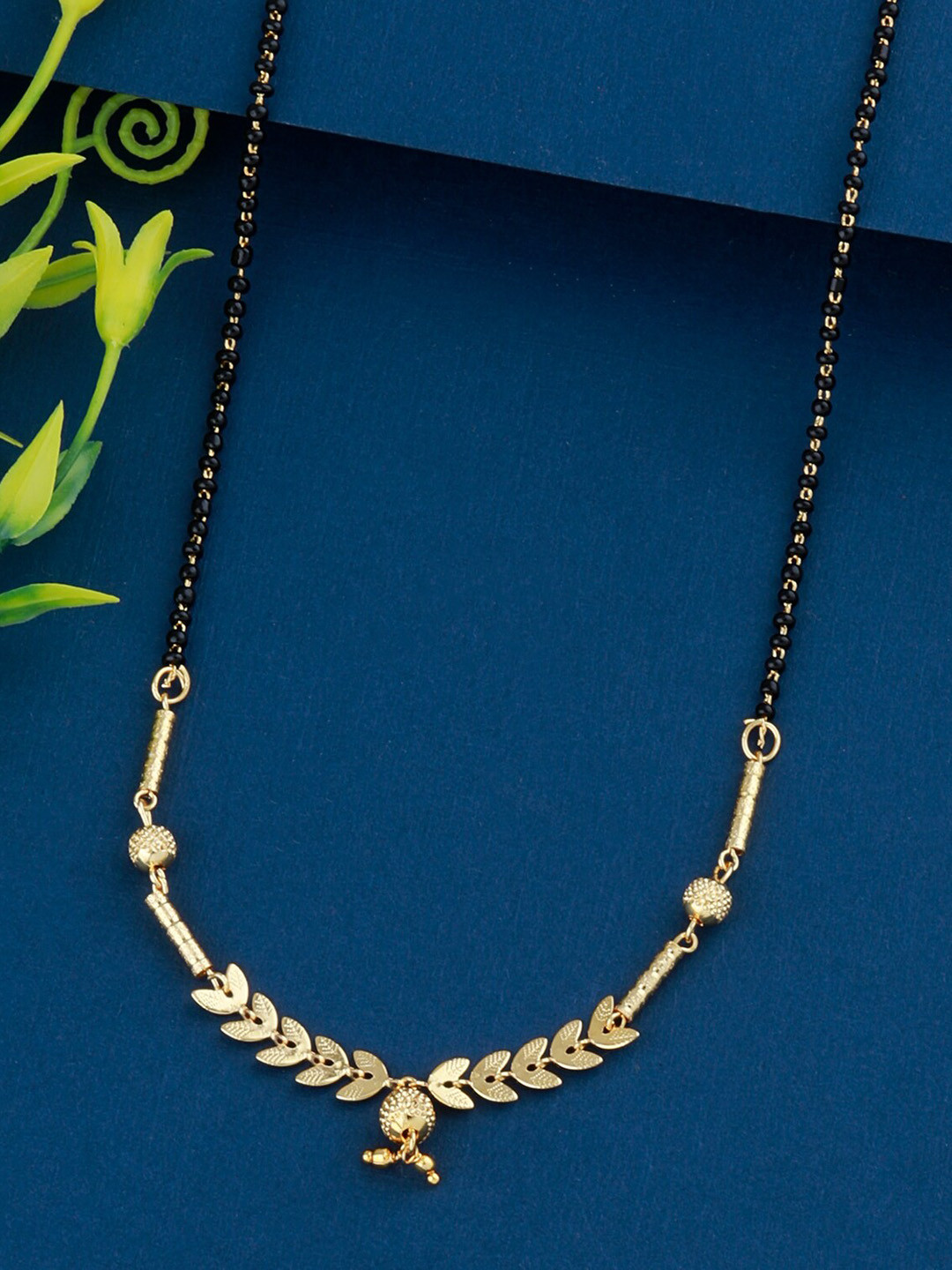 

Silver Shine Gold-Plated & Black Beaded Mangalsutra