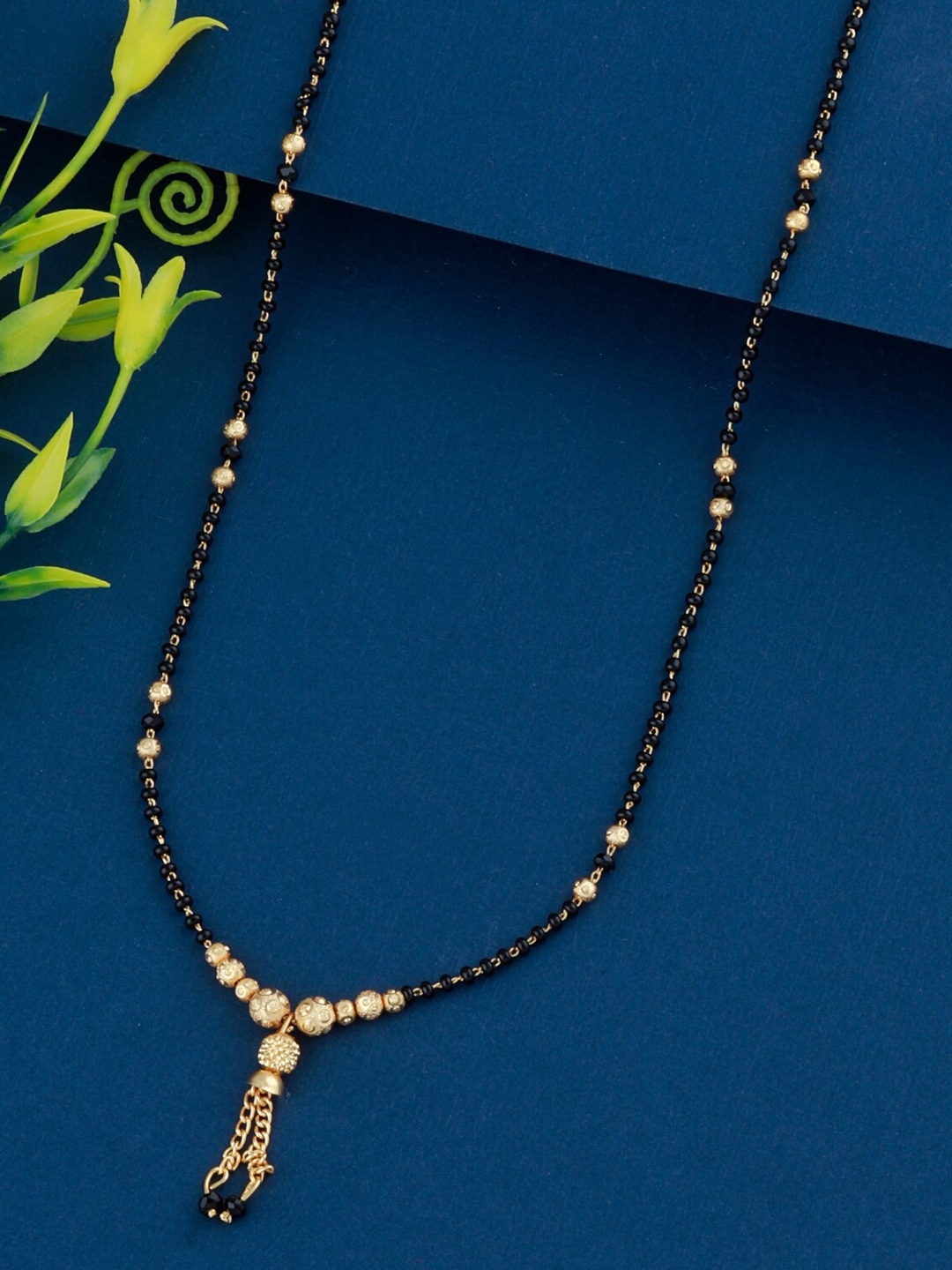 

Silver Shine Gold-Plated Black Beaded Mangalsutra