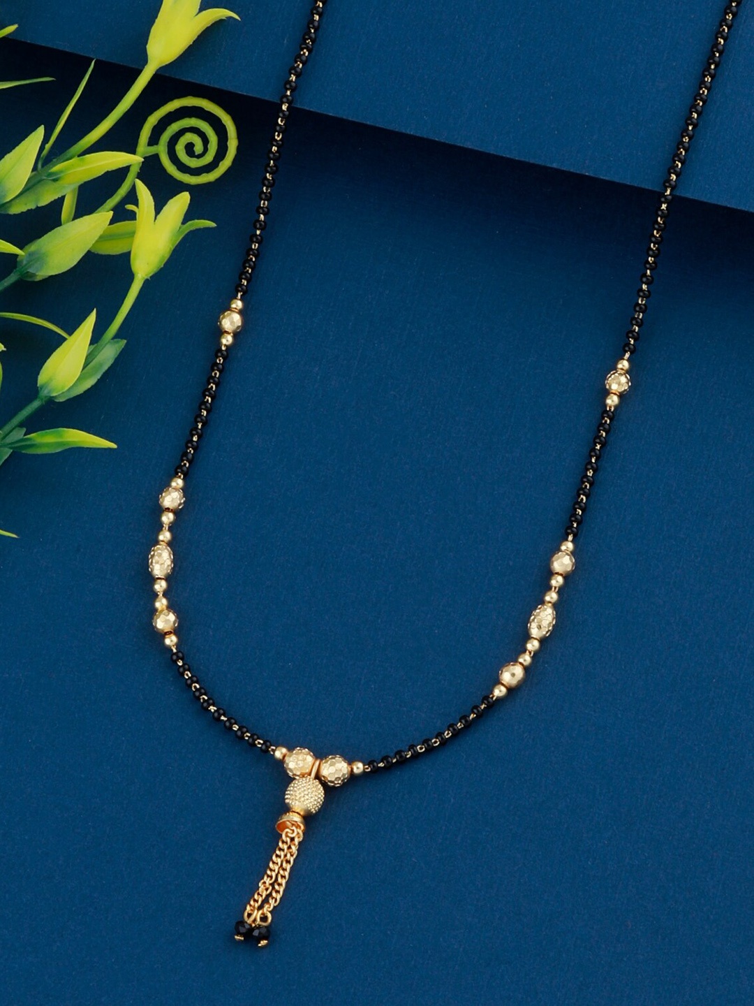 

Silver Shine Gold-Plated & Black Beaded Mangalsutra