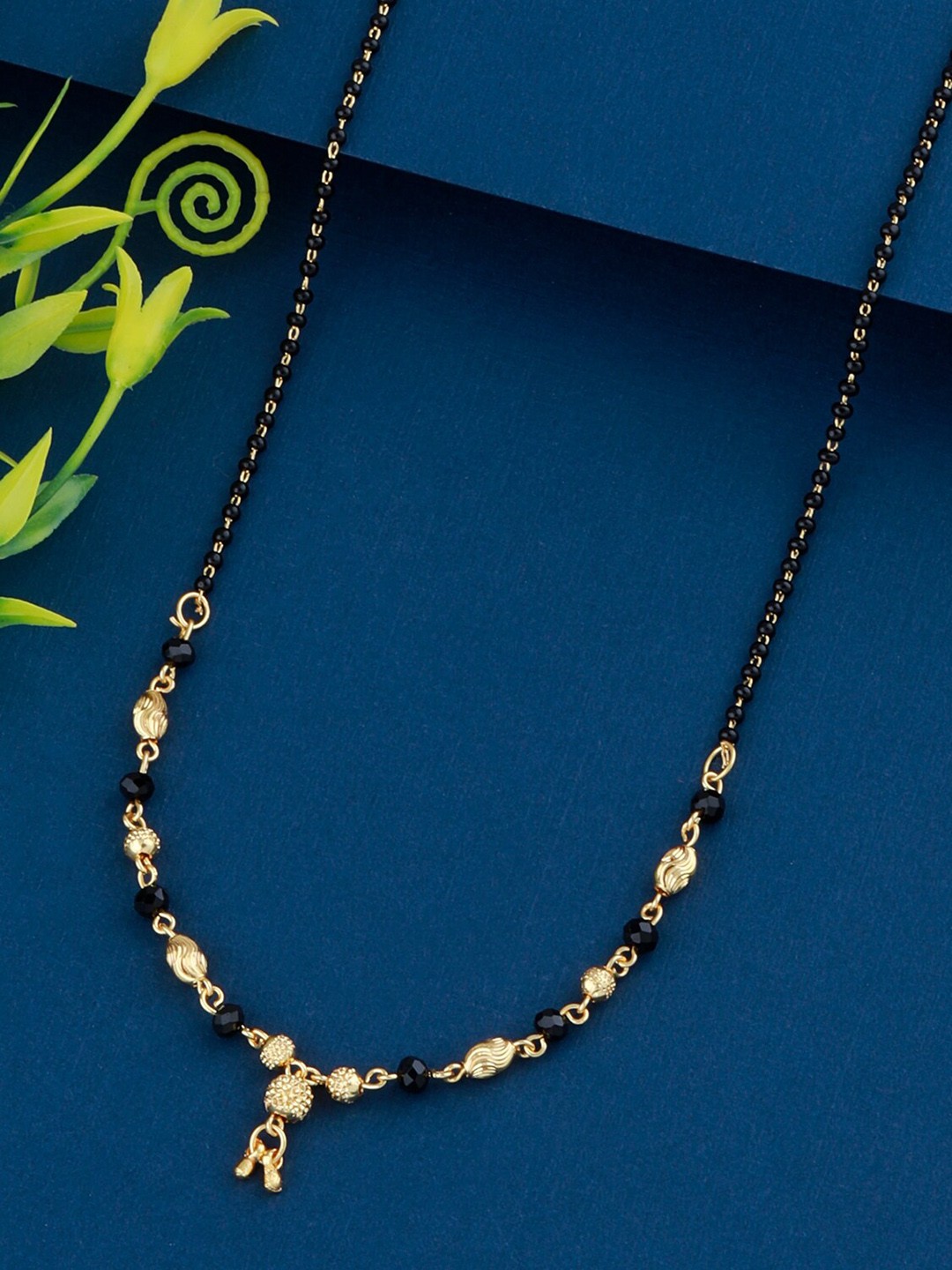 

Silver Shine Gold-Plated Black Beaded Mangalsutra