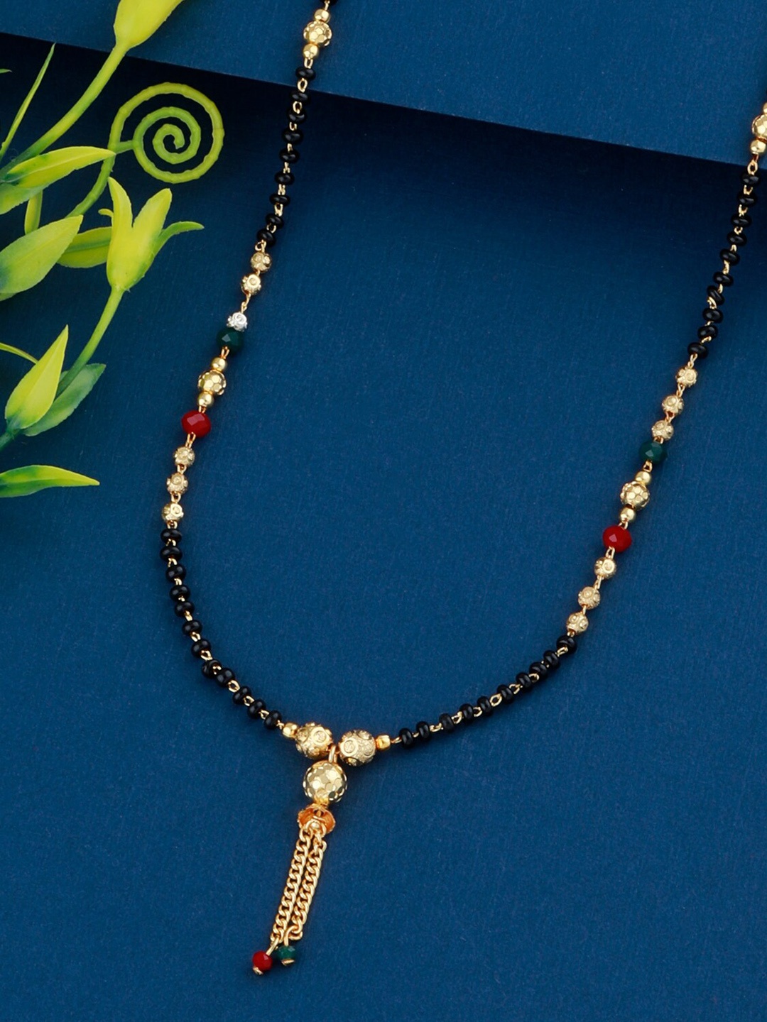 

Silver Shine Gold-Plated Black Beaded Mangalsutra