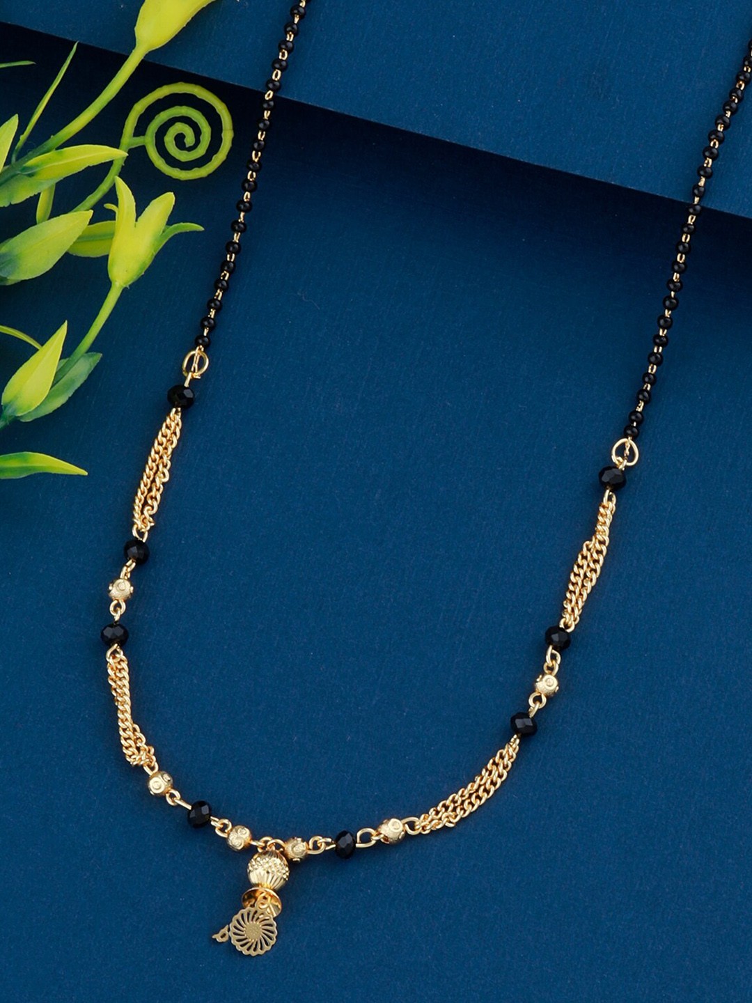

Silver Shine Gold-Plated & Black Beaded Mangalsutra