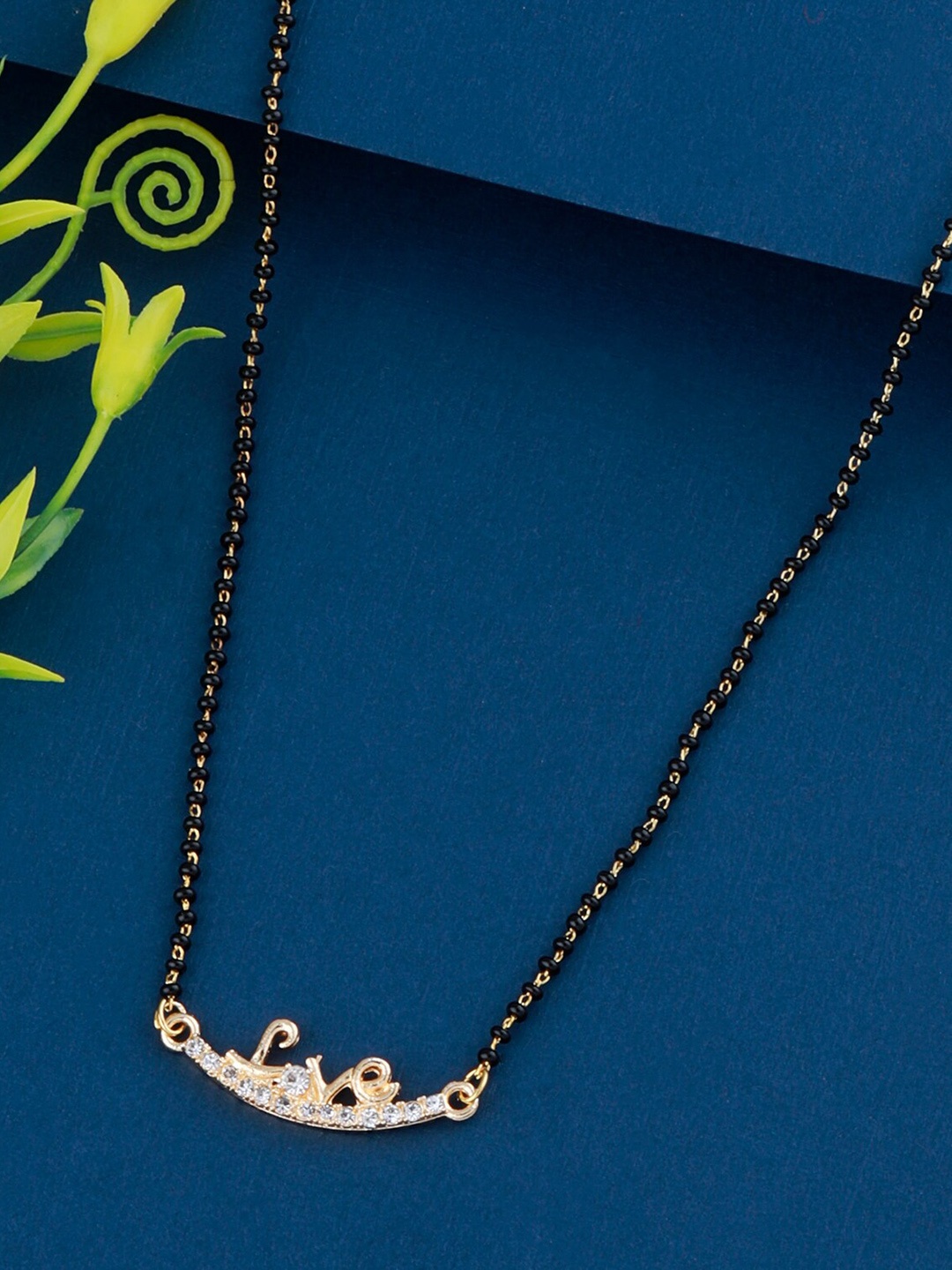 

Silver Shine Gold-Plated Black Beaded Mangalsutra