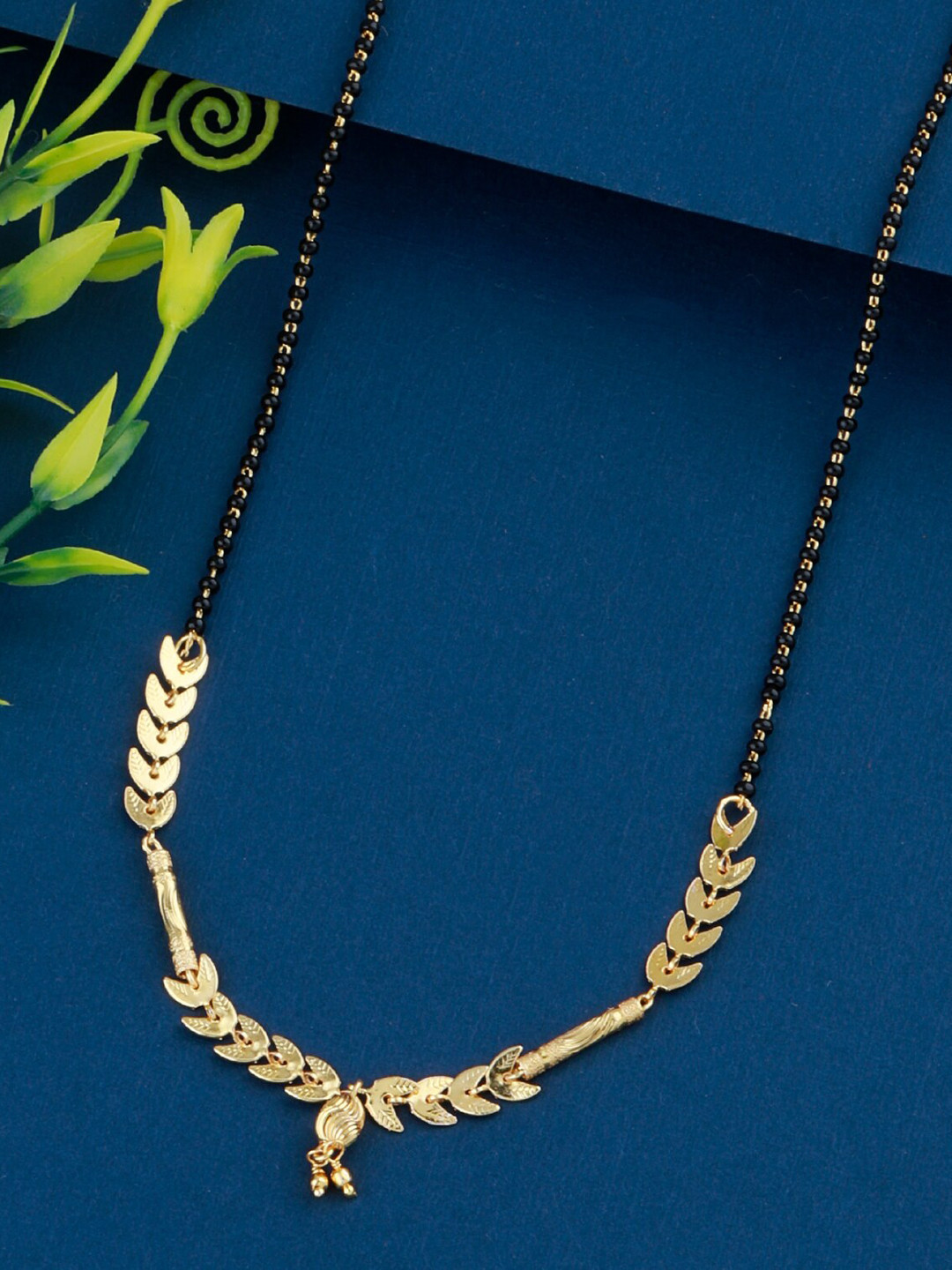 

Silver Shine Gold-Plated Black Beaded Mangalsutra