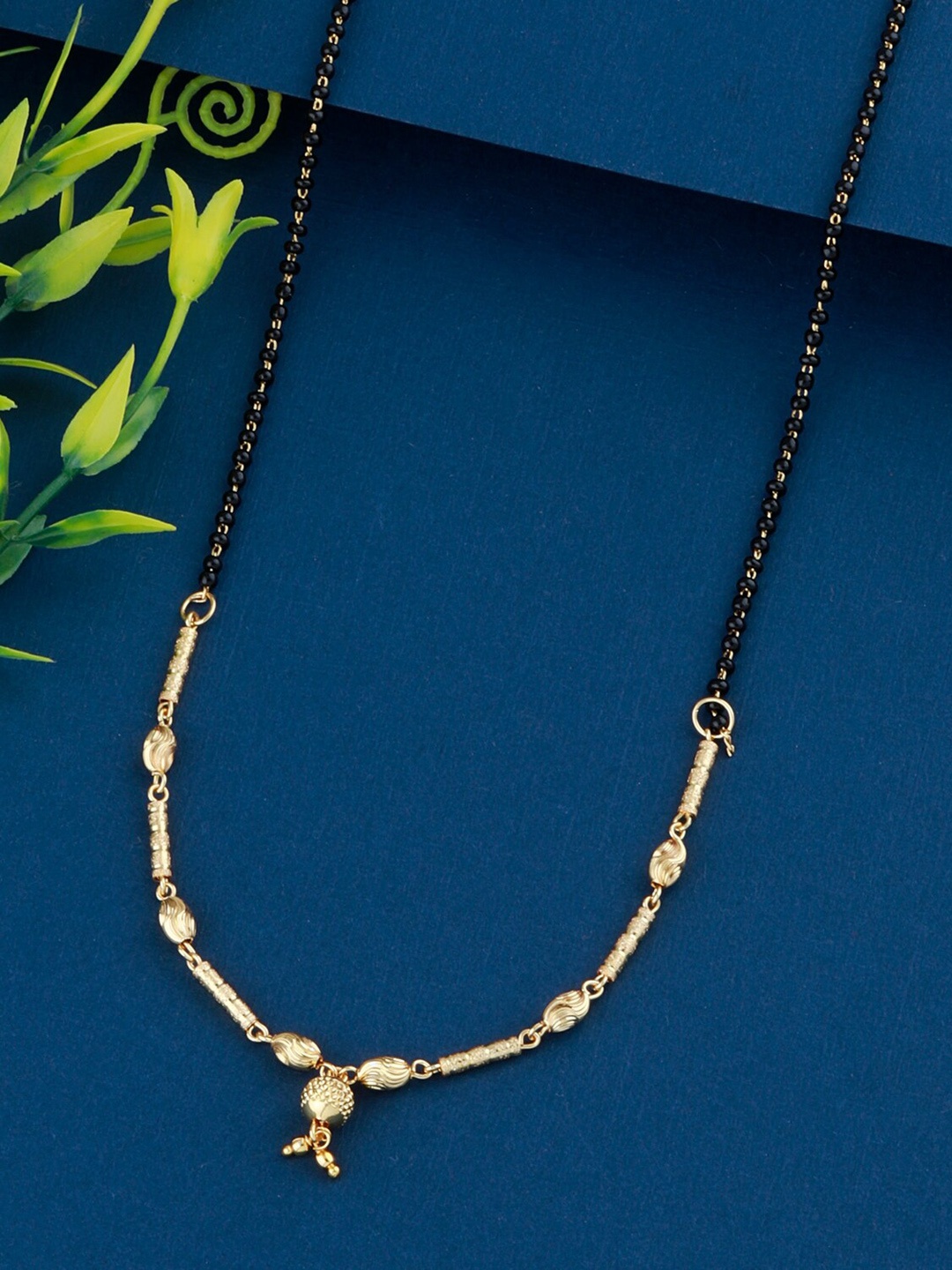 

Silver Shine Gold-Plated & Black Beaded Mangalsutra