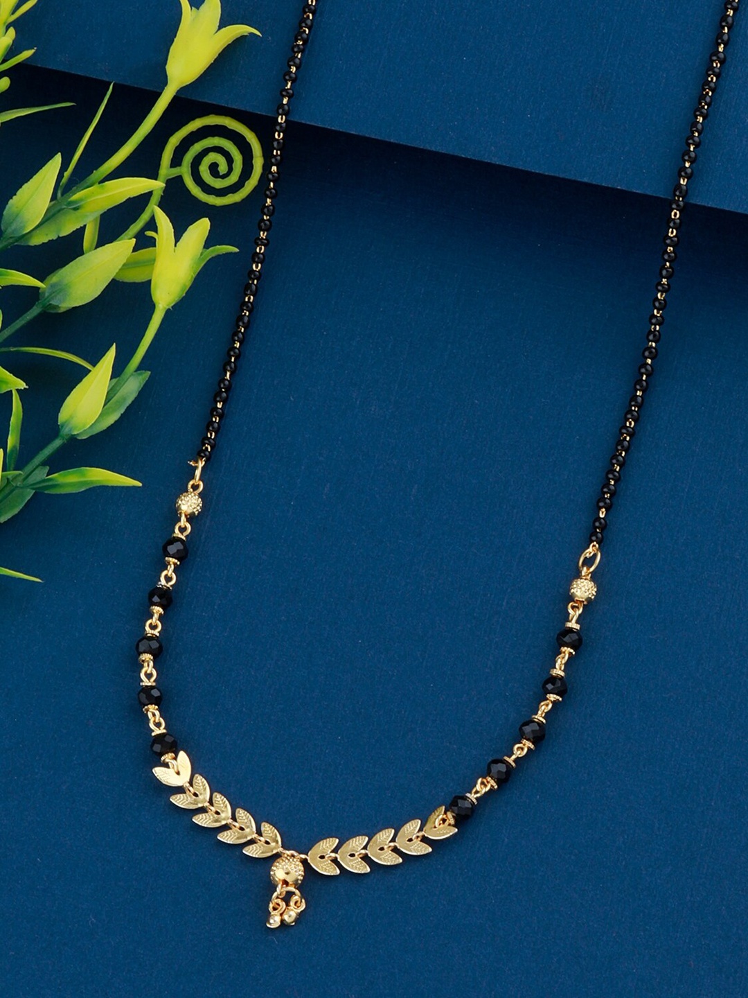 

Silver Shine Gold-Plated Black Beaded Mangalsutra