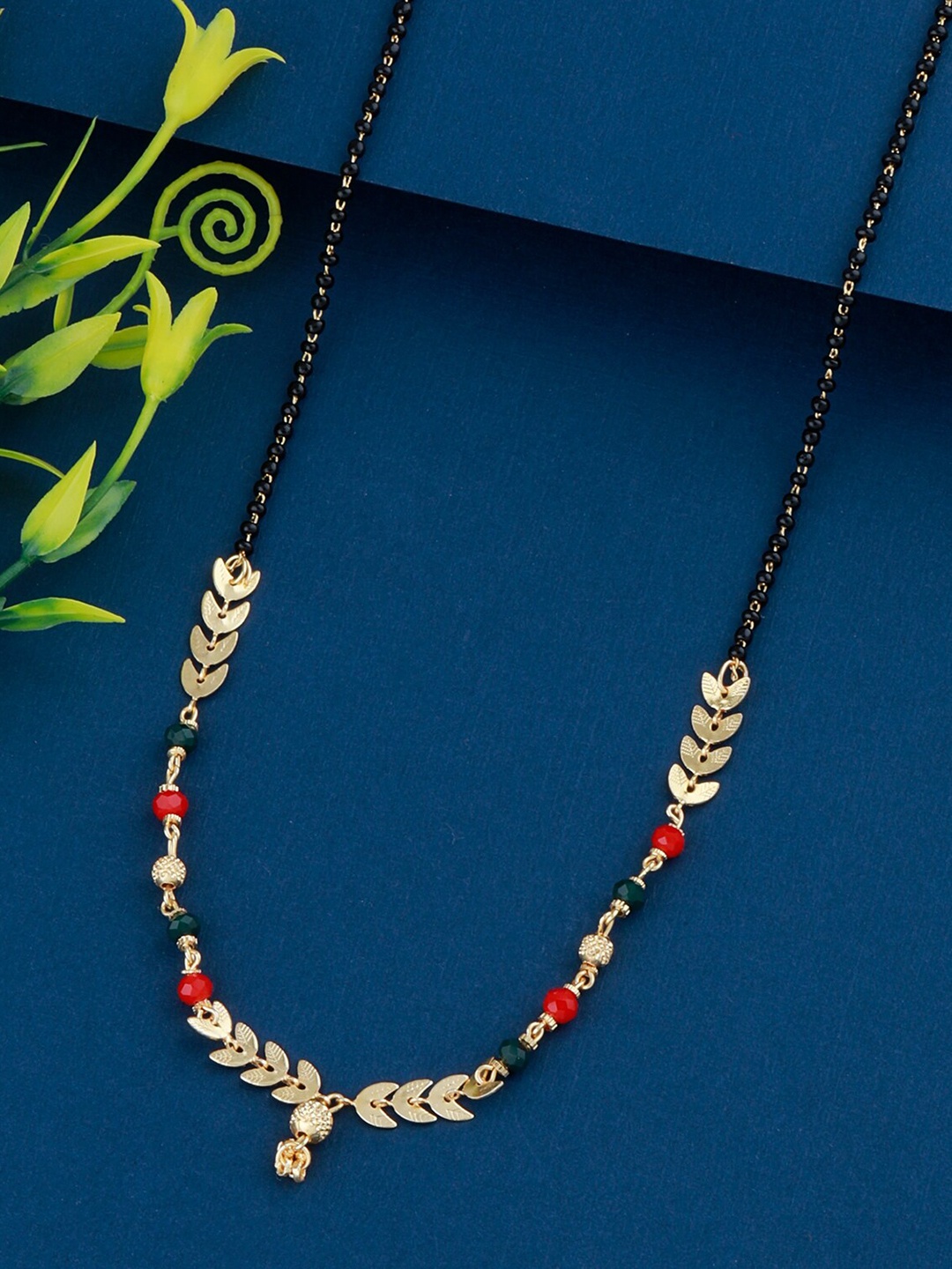 

Silver Shine Gold-Plated & Black Beaded Mangalsutra