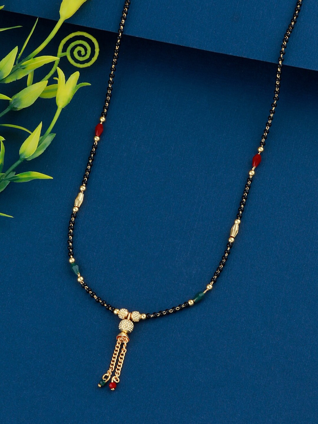 

Silver Shine Gold-Plated Black Beaded Mangalsutra