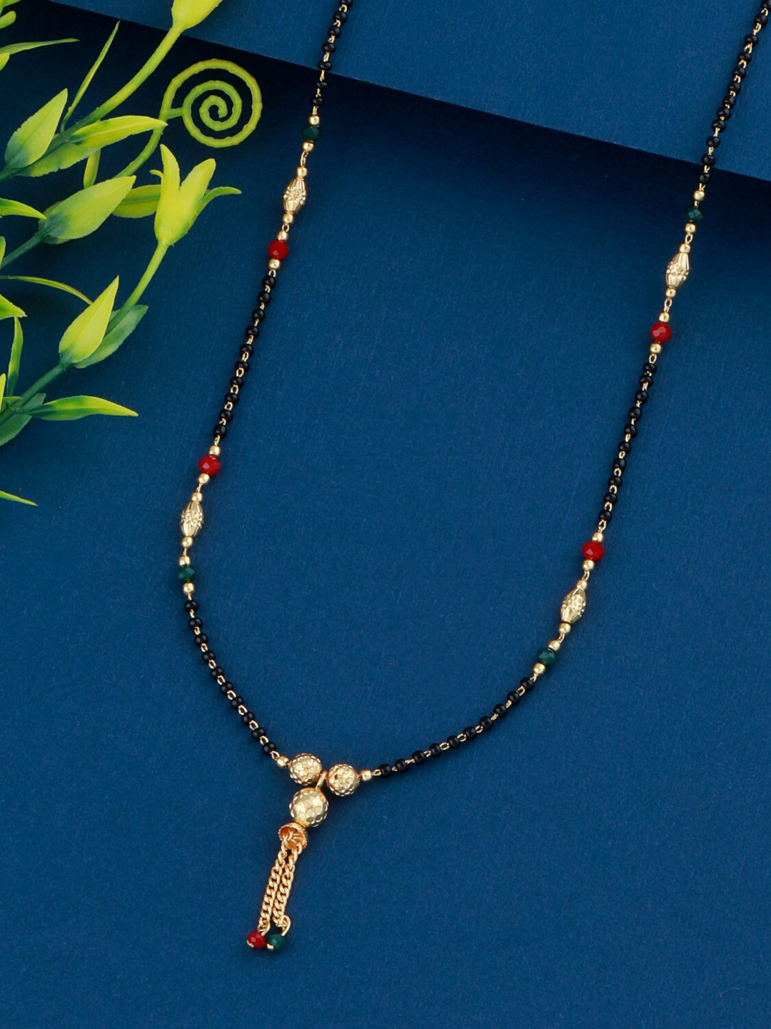 

Silver Shine Gold-Plated & Black Beaded Mangalsutra
