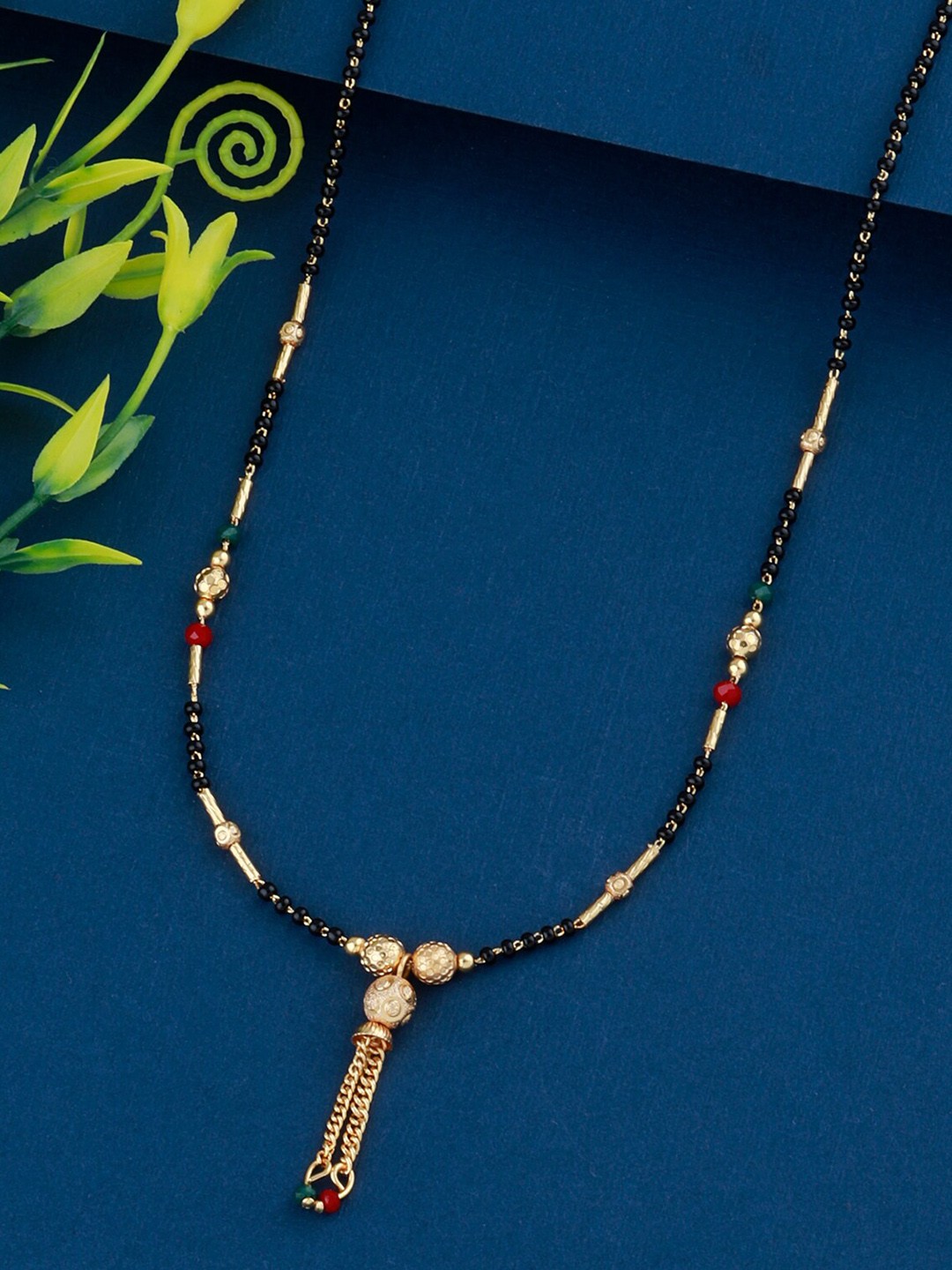 

Silver Shine Gold-Plated & Black Beaded Mangalsutra