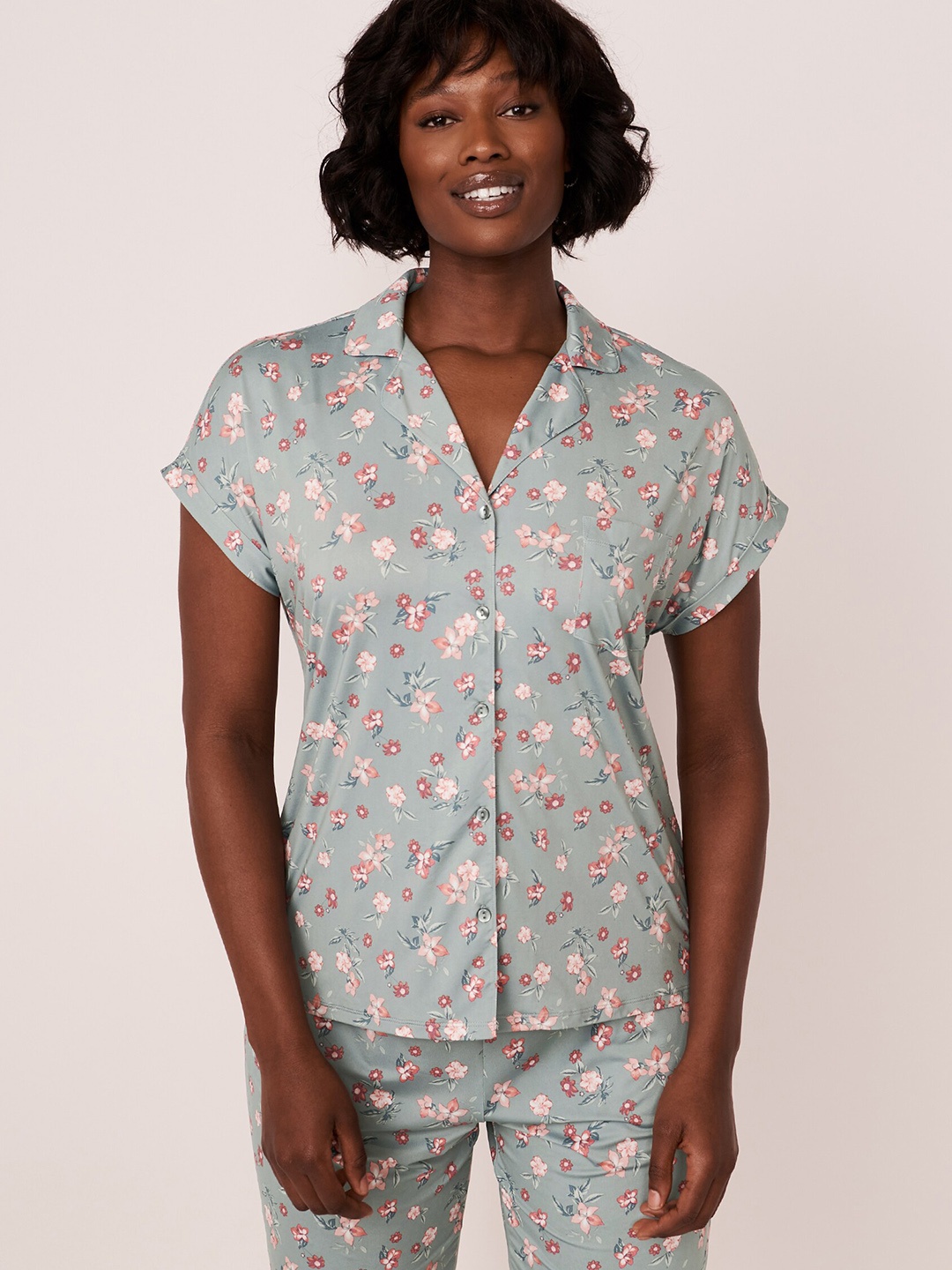 

La Vie en Rose Women Sea Green Printed Lounge Shirt