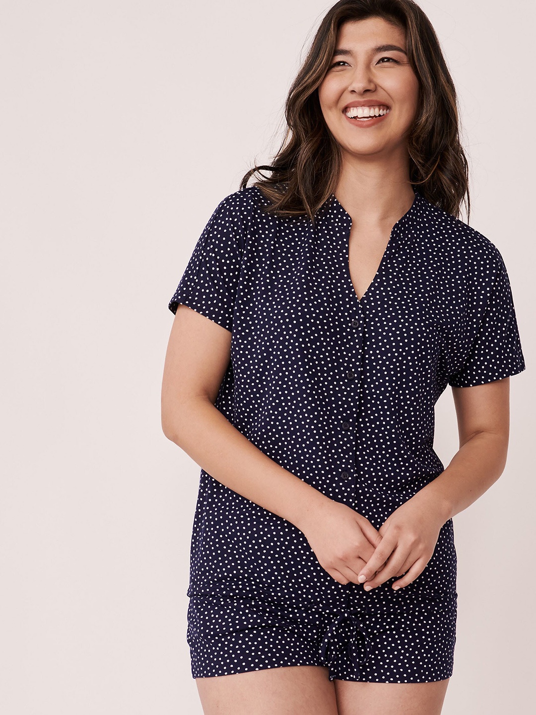 

La Vie en Rose Women Polka Dot Printed Lounge Shirt, Blue