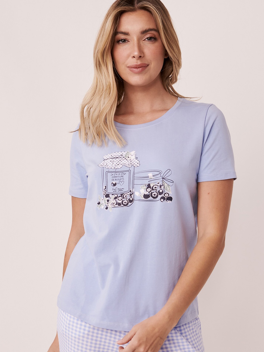 

La Vie en Rose Women Blue Printed Lounge Tshirt